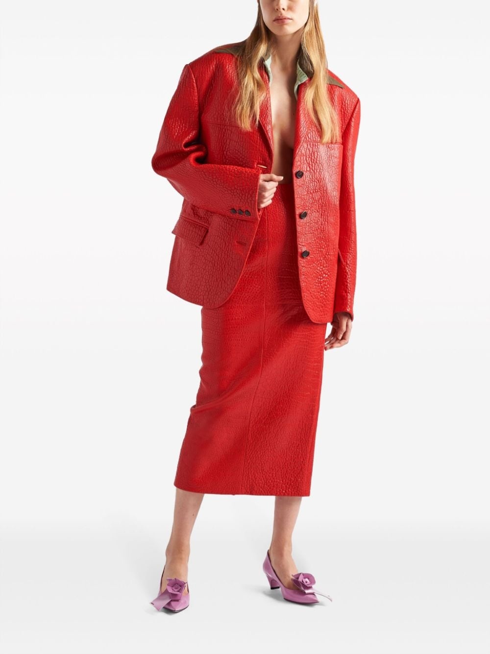 layered-collar leather blazer - 2