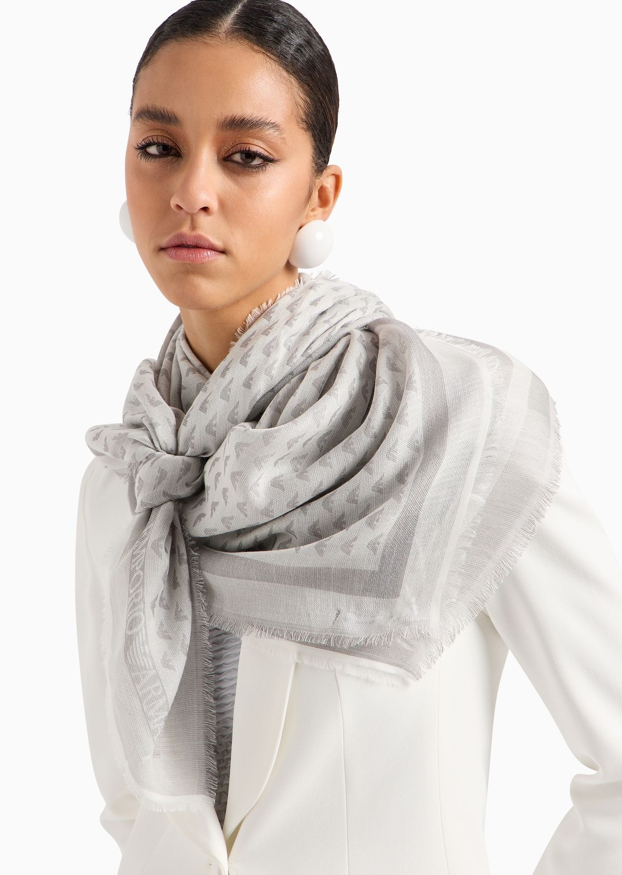 Virgin wool-blend foulard with all-over micro eagles - 3