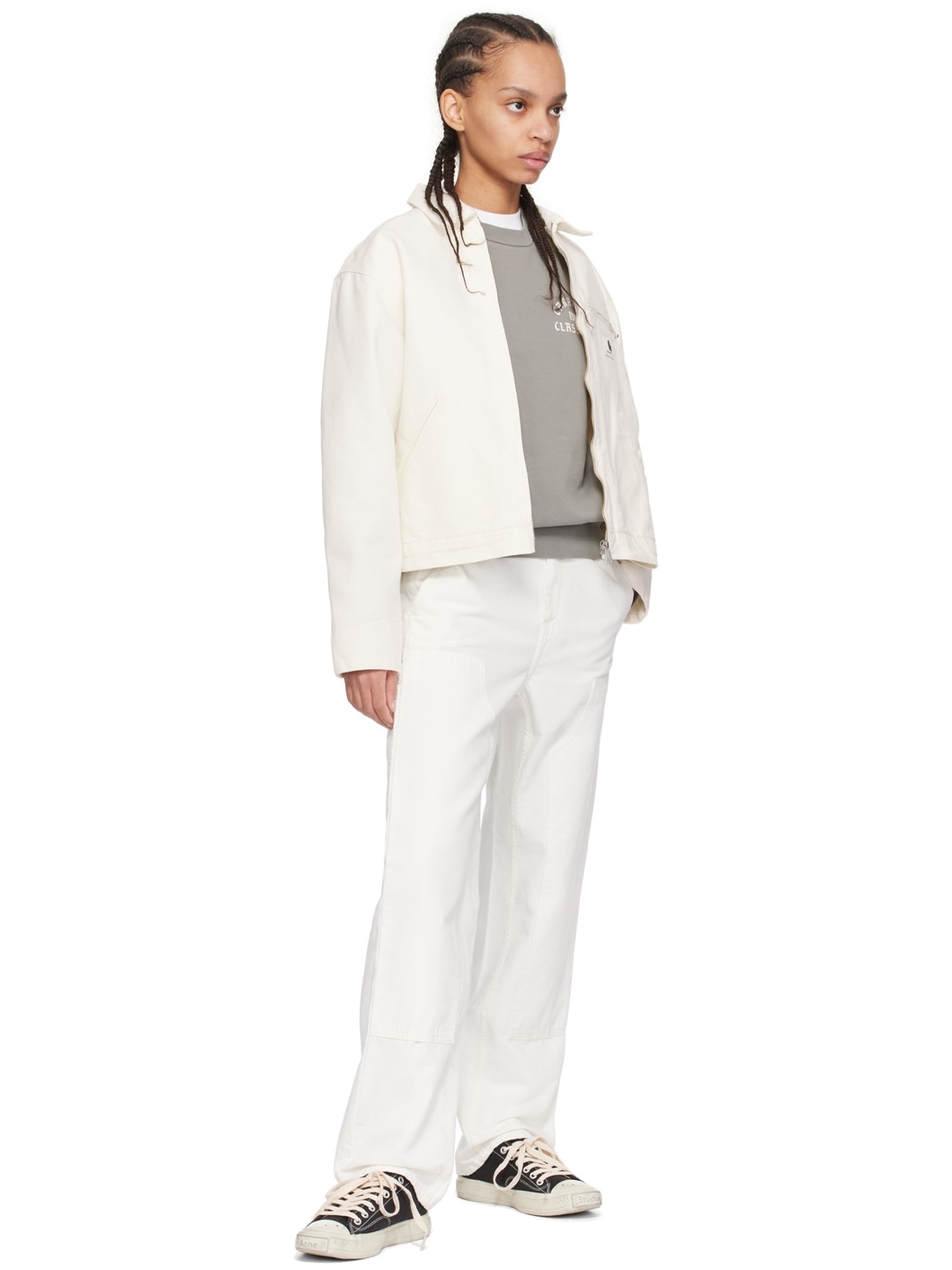 White Pierce Double Knee Trousers - 4