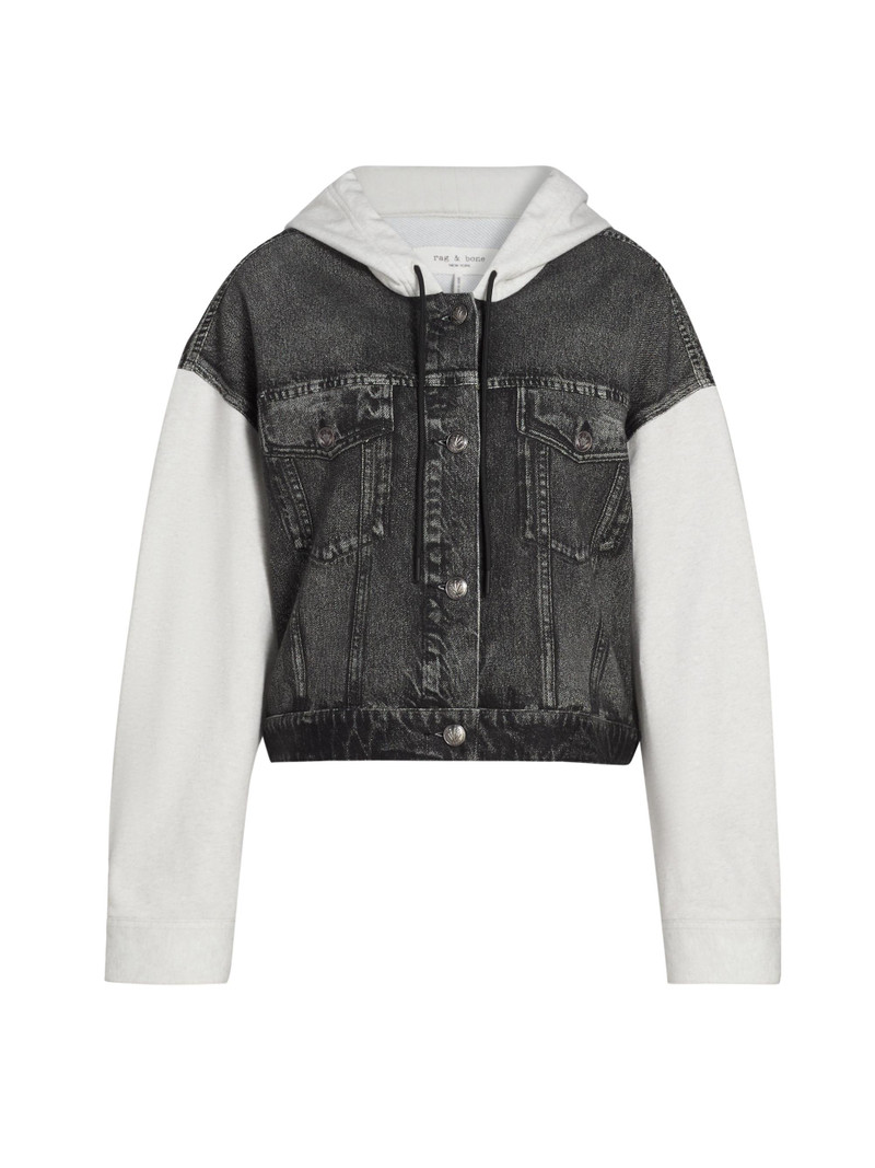 Women's rb Miramar Terry Combo Hooded Trucker Jacket - Sport Combo Washed Black 1