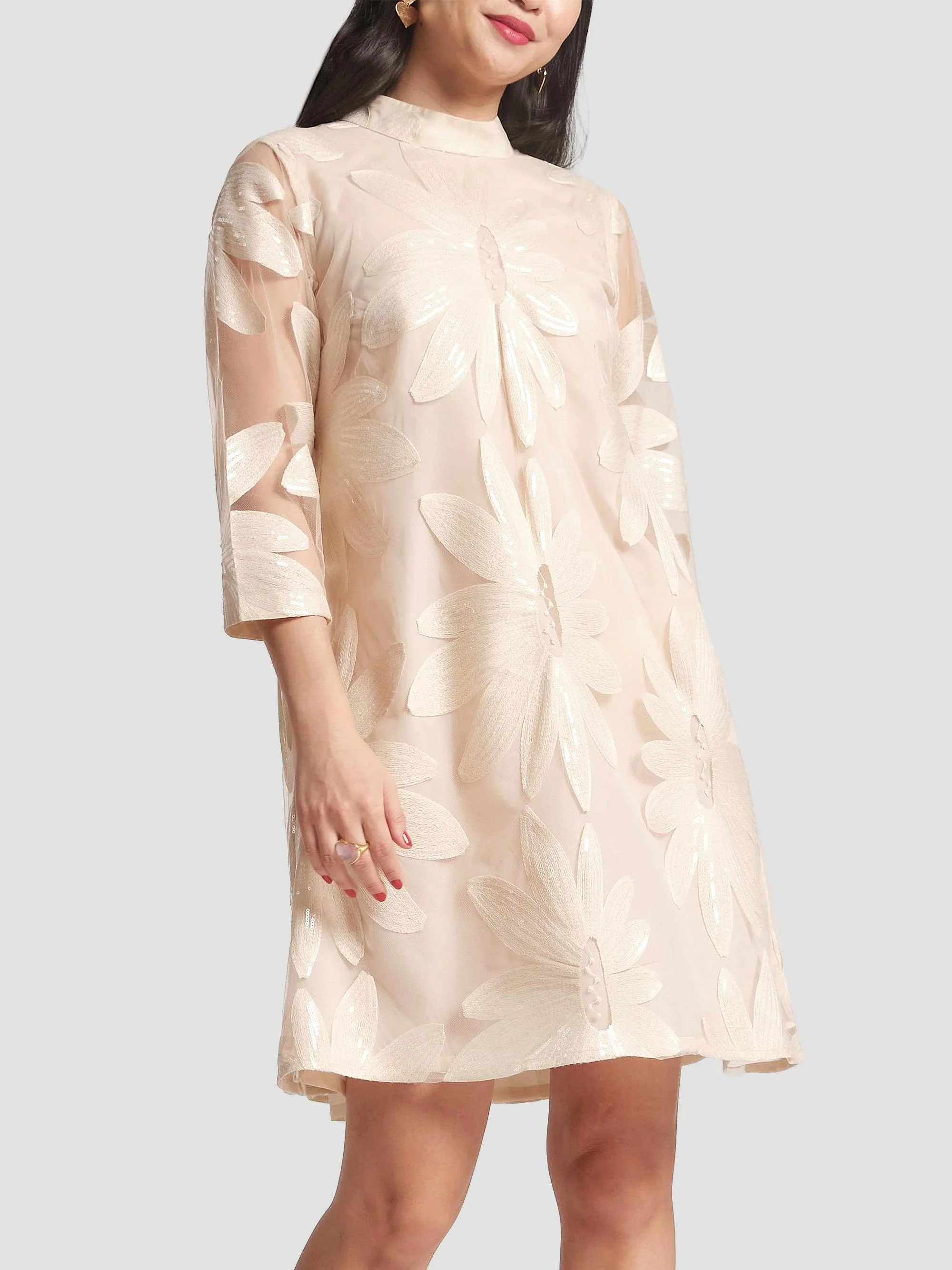 Women's Diplomat Floral Sequinned Shift Minidress - Oyster - 1