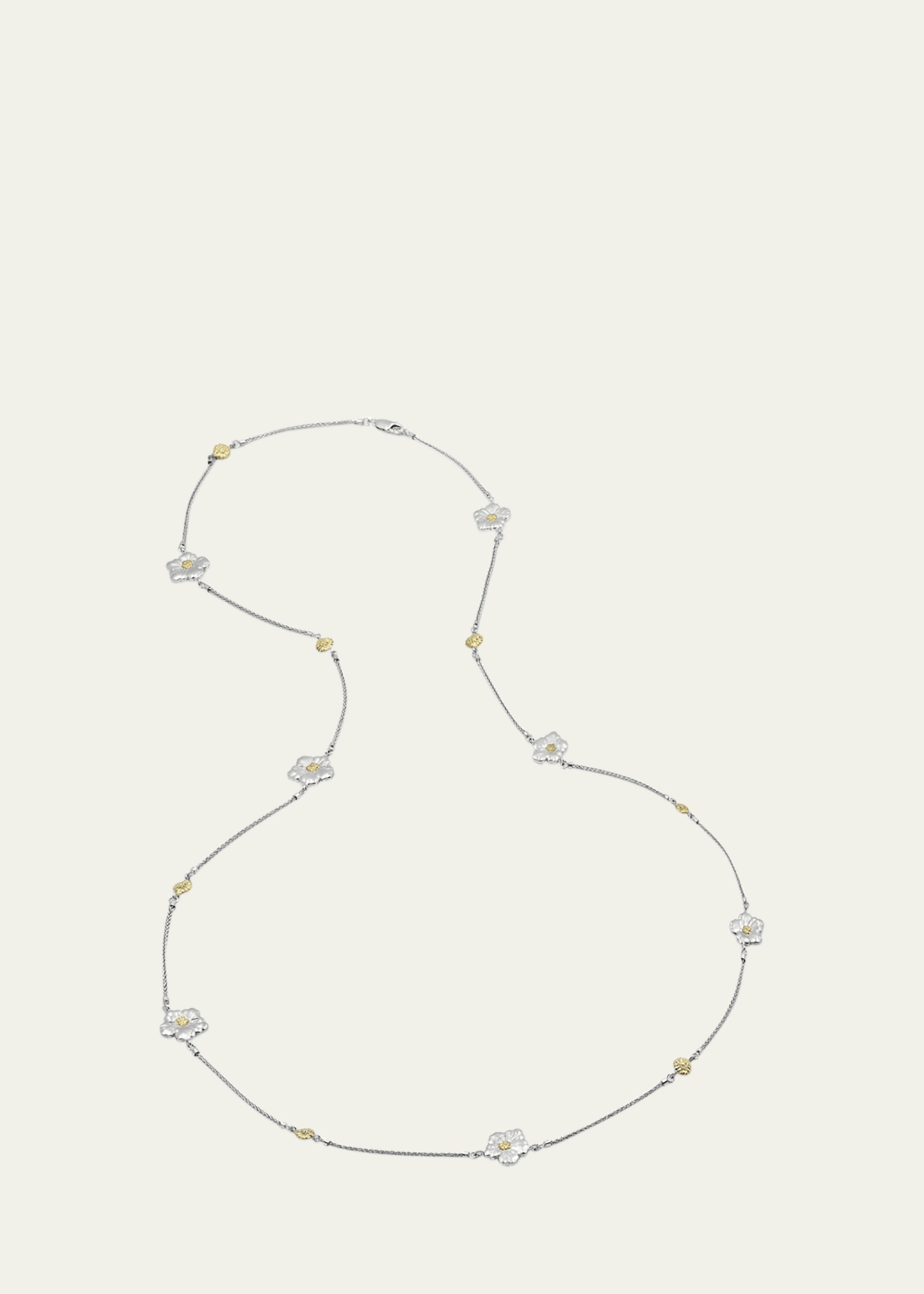 Blossoms Gardenia Long Necklace in Sterling Silver and 18K Gold with Diamonds - 2