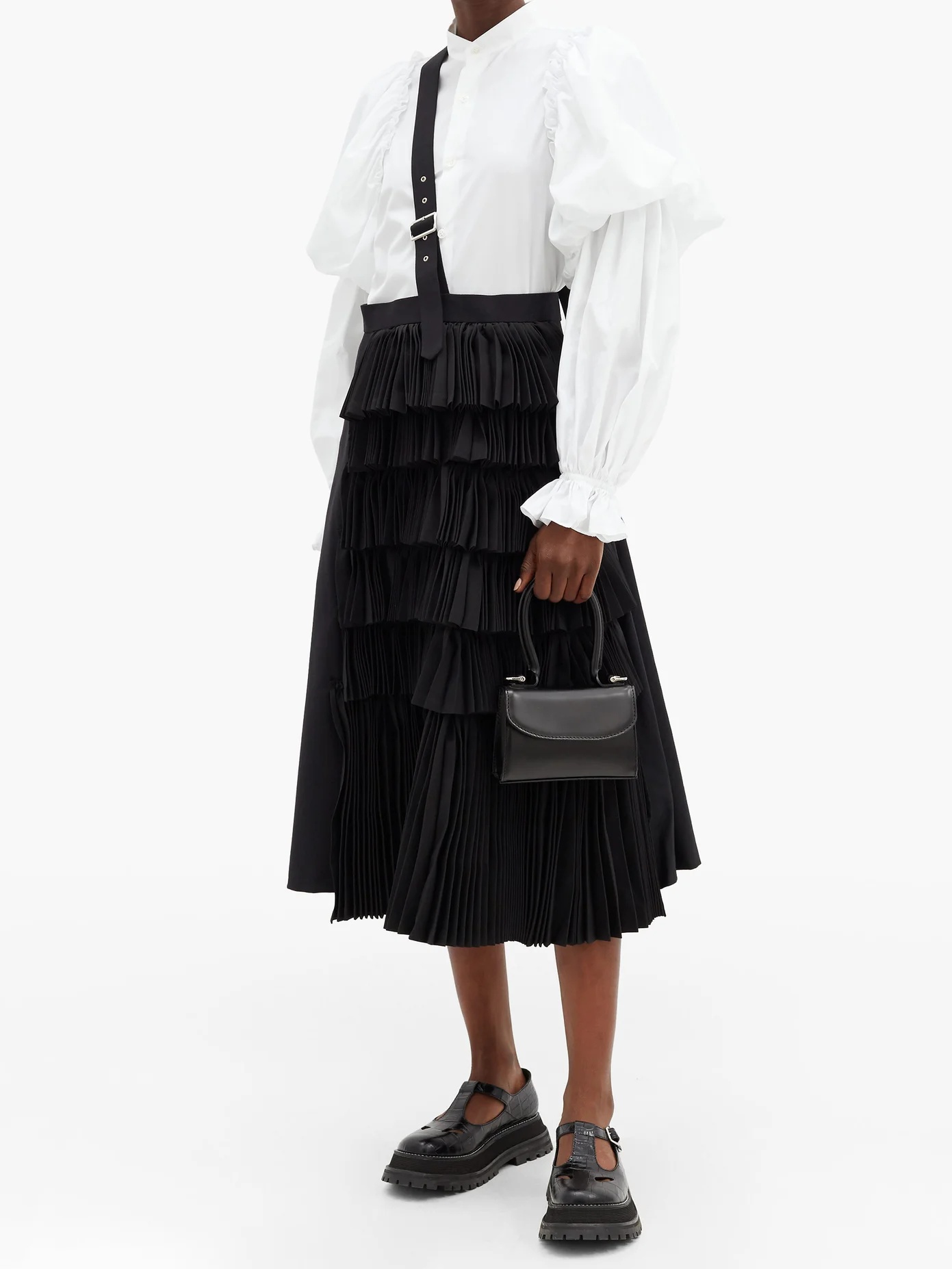 Asymmetric-strap pleated wool skirt - 2