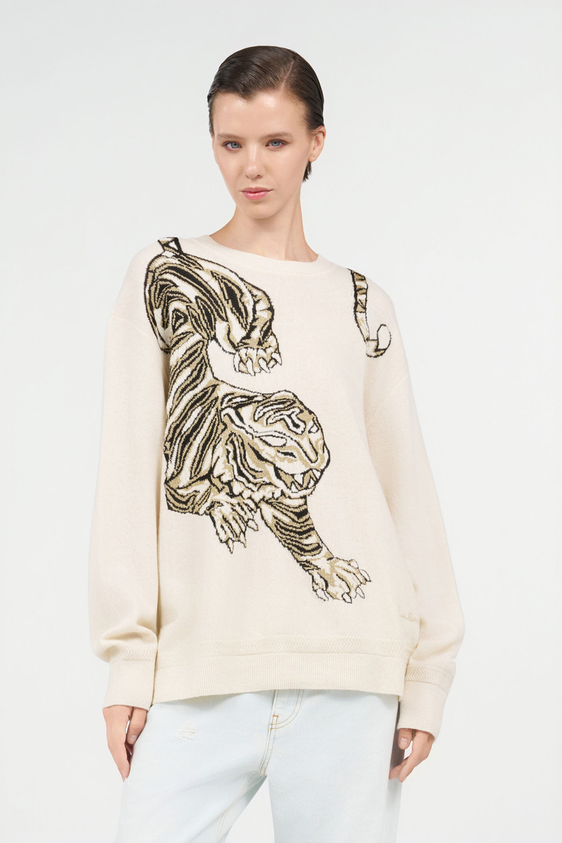 Wool Sweater with Tiger Motif 3