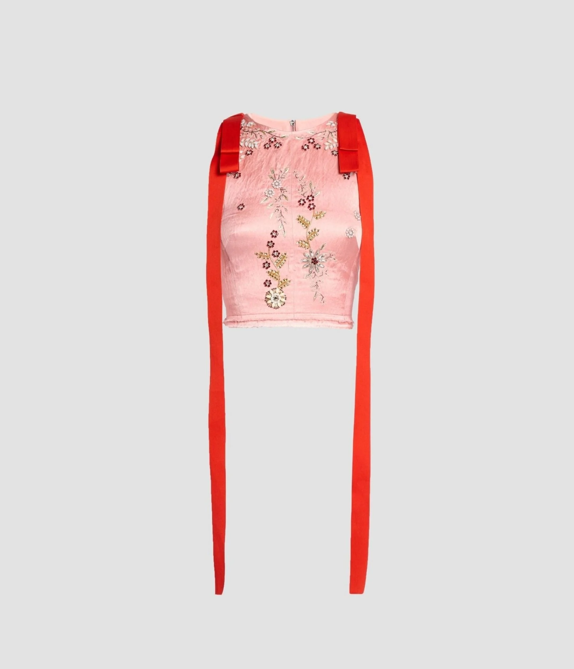 EMBROIDERED TEXTURED SATIN SLEEVELESS TOP - 1