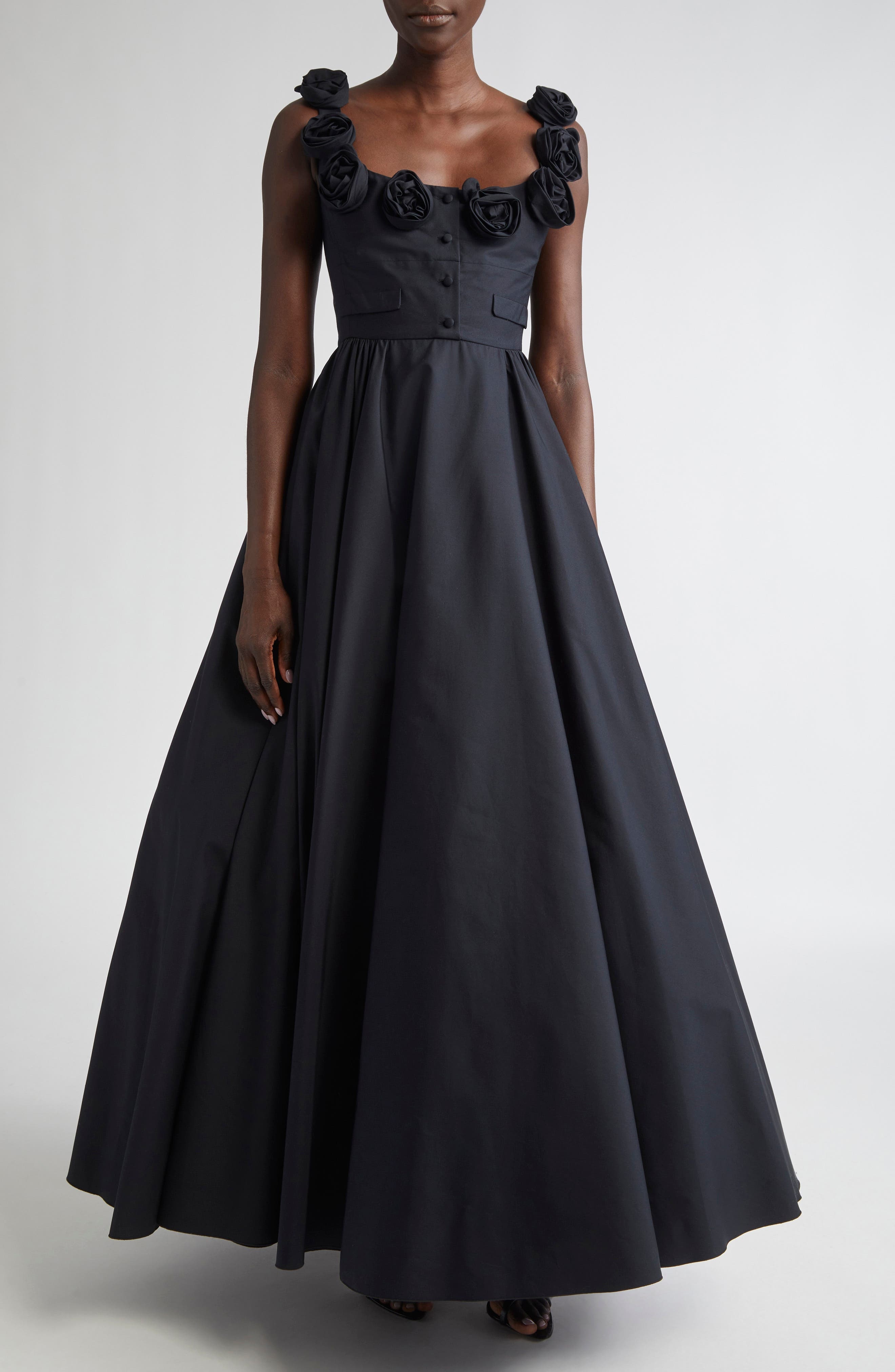 Giambattista Valli Rose Trim Fit & Flare Dress in Black at Nordstrom - 1