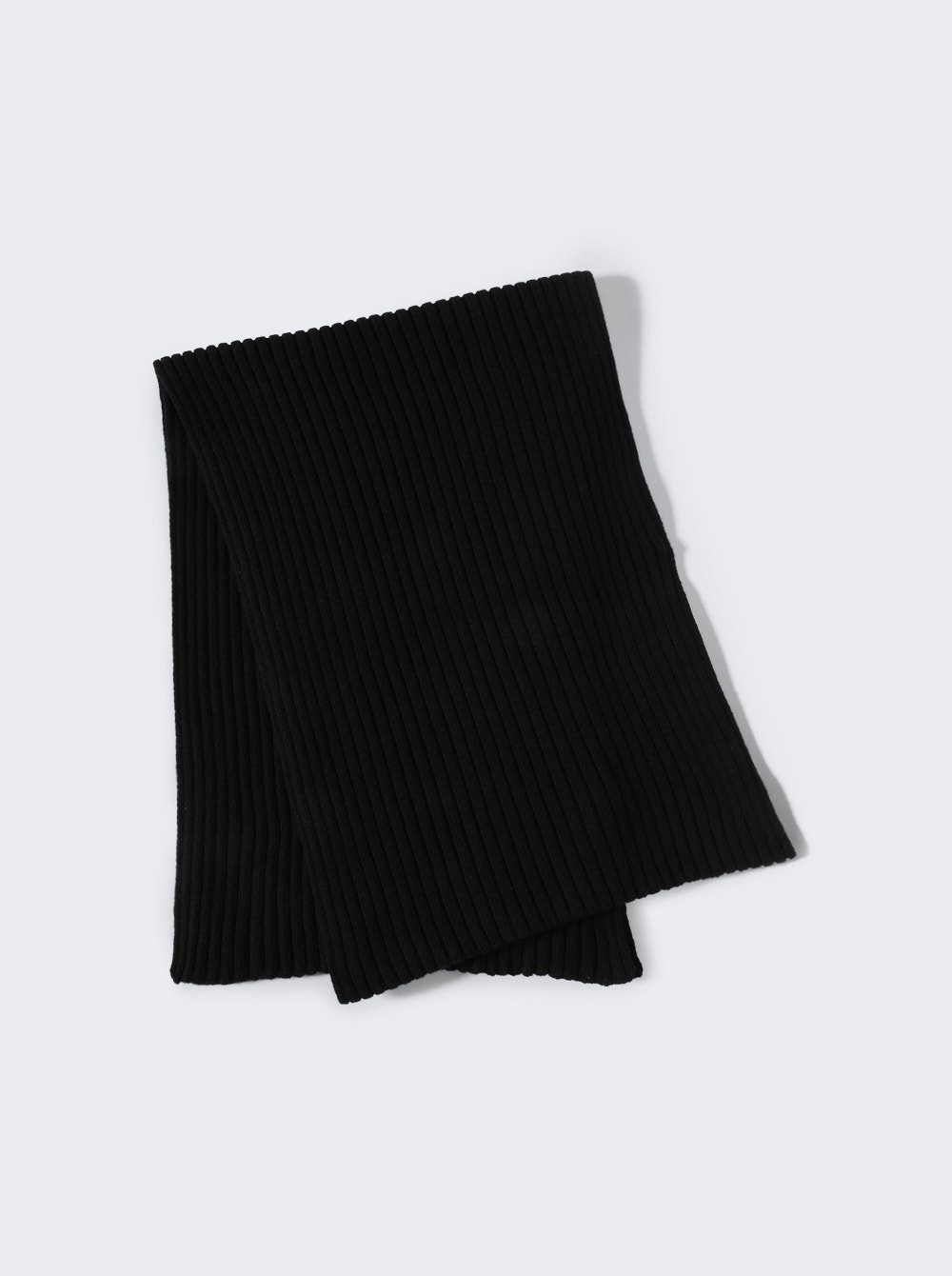 Long Ribbed-knit Scarf Black - 1