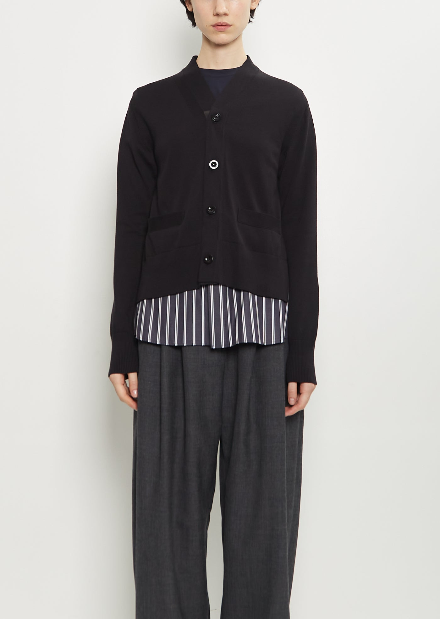 Cotton Poplin x Knit Cardigan - 1