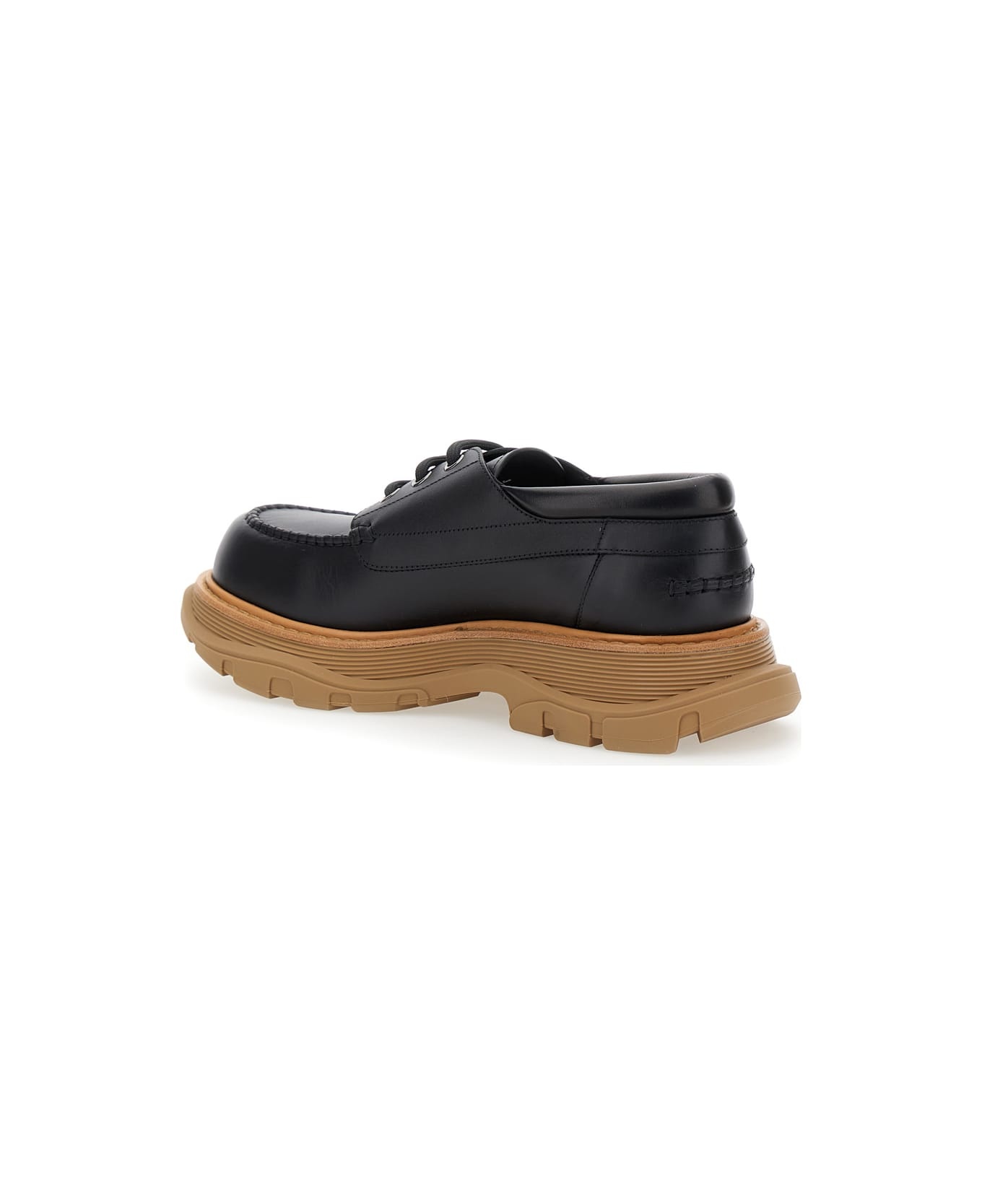 Black Derby Shoes With Engraved Logo And Platform In Leather Man - 3