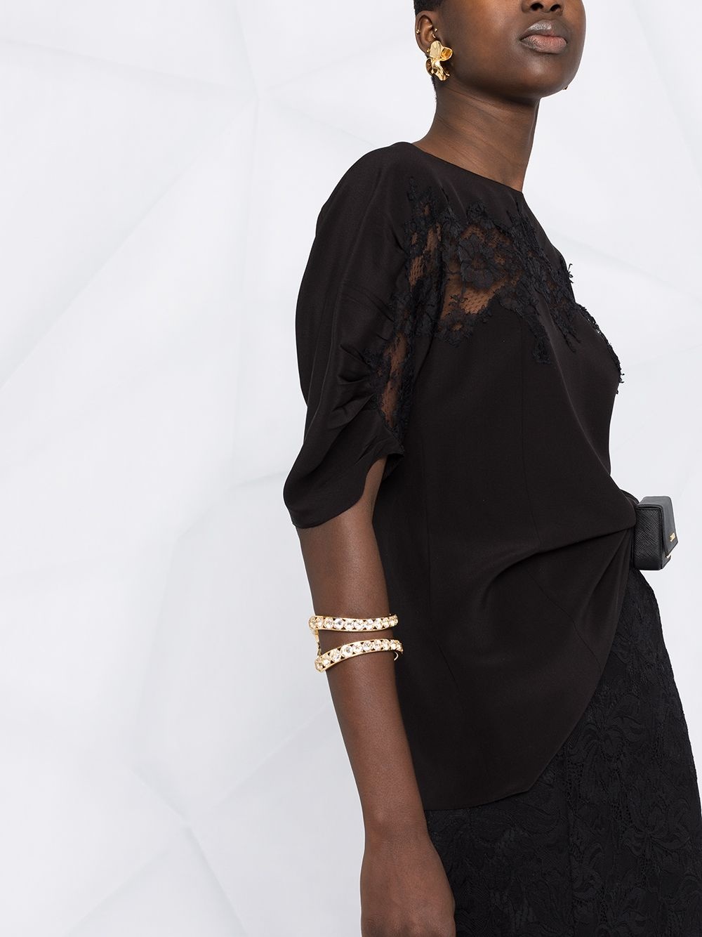 lace-panel silk blouse - 3