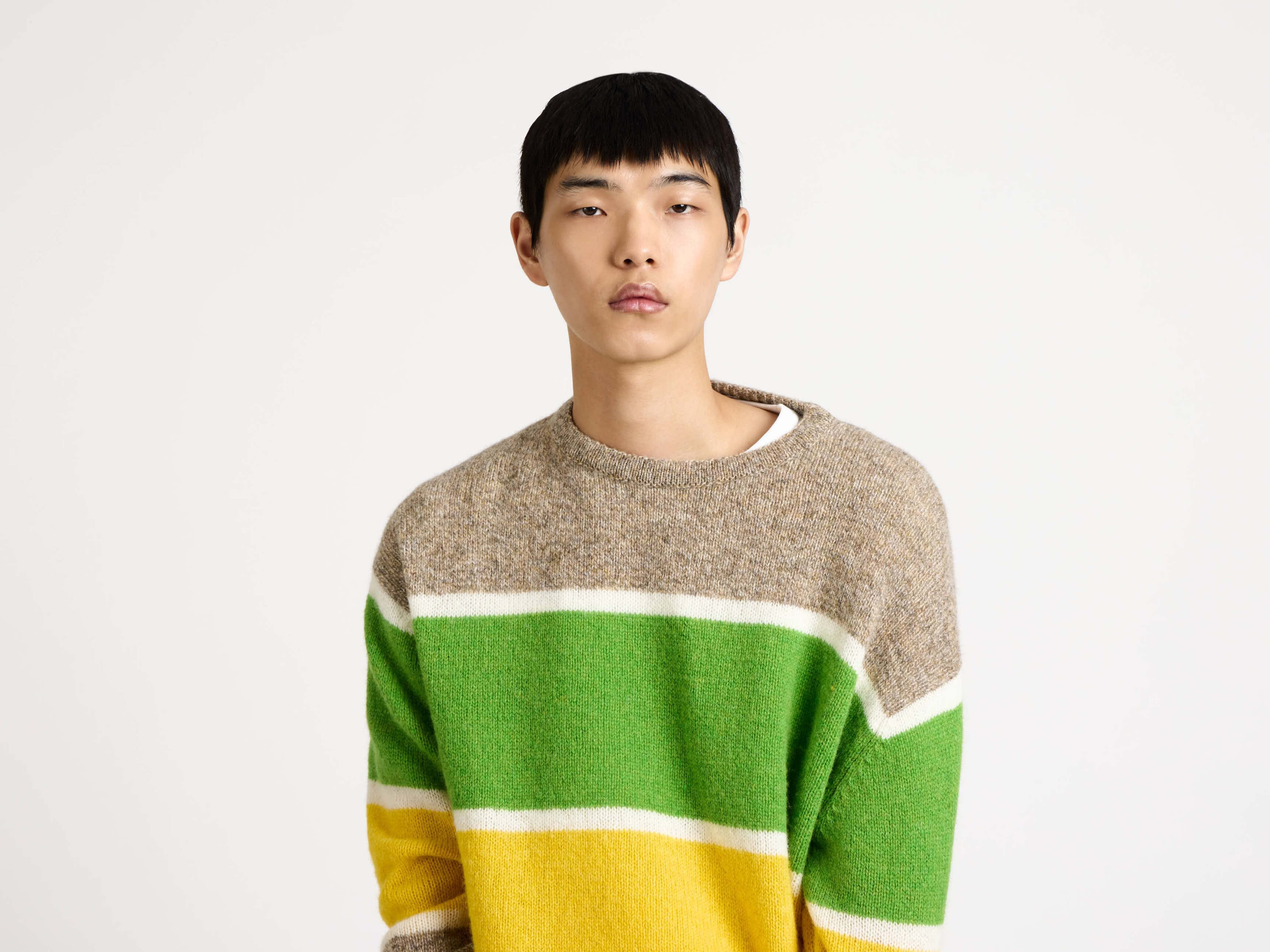 CONTRAST STRIPED CREW NECK JUMPER IN BEIGE MELANGE - 4