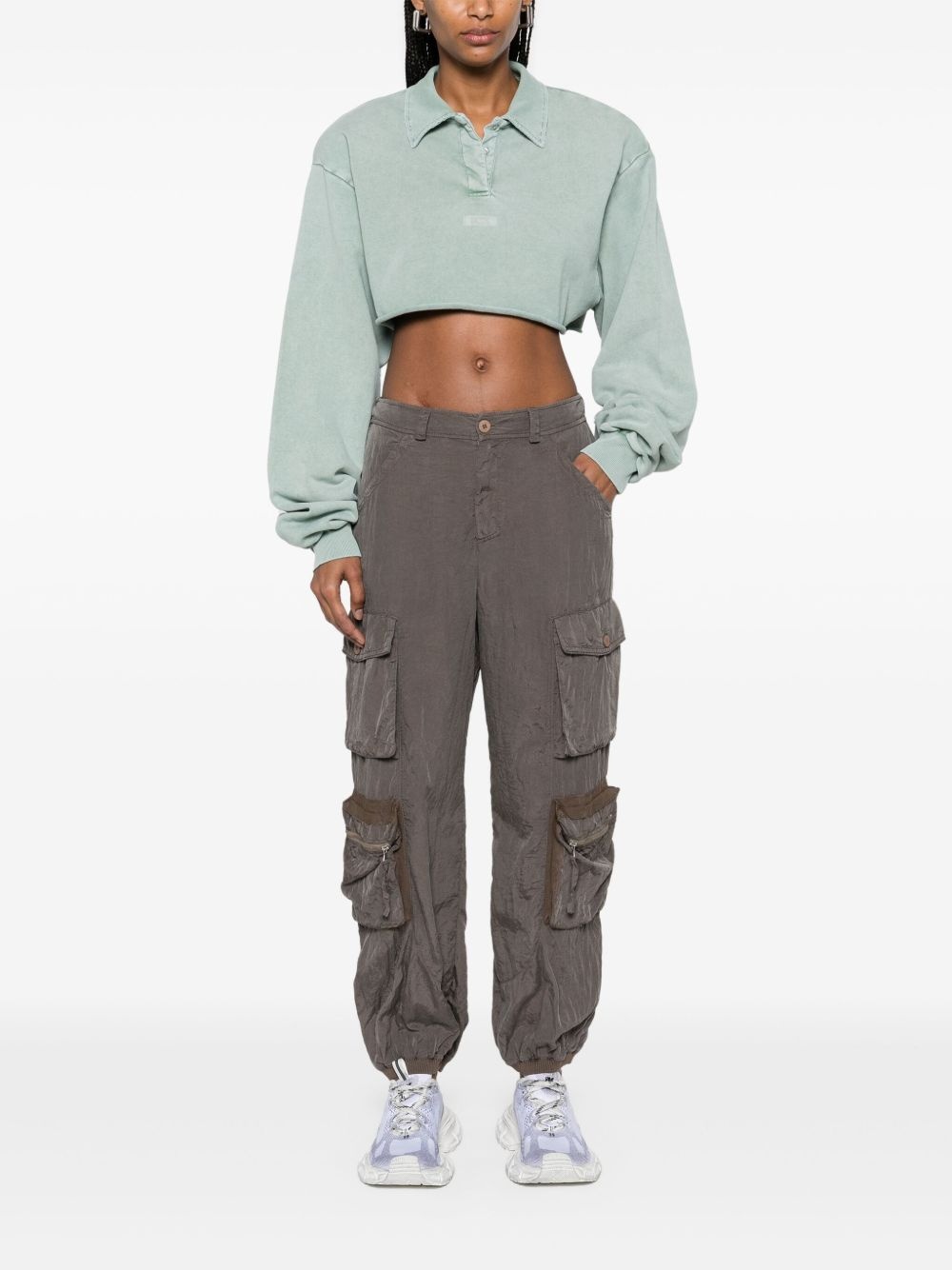 washed-effect cropped polo shirt - 2
