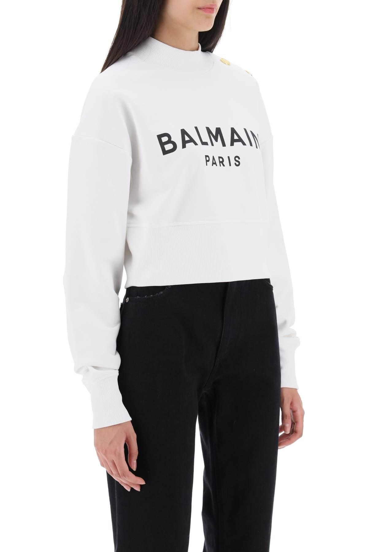 Balmain Cropped Sweatshirt With Logo Print And Buttons - 3