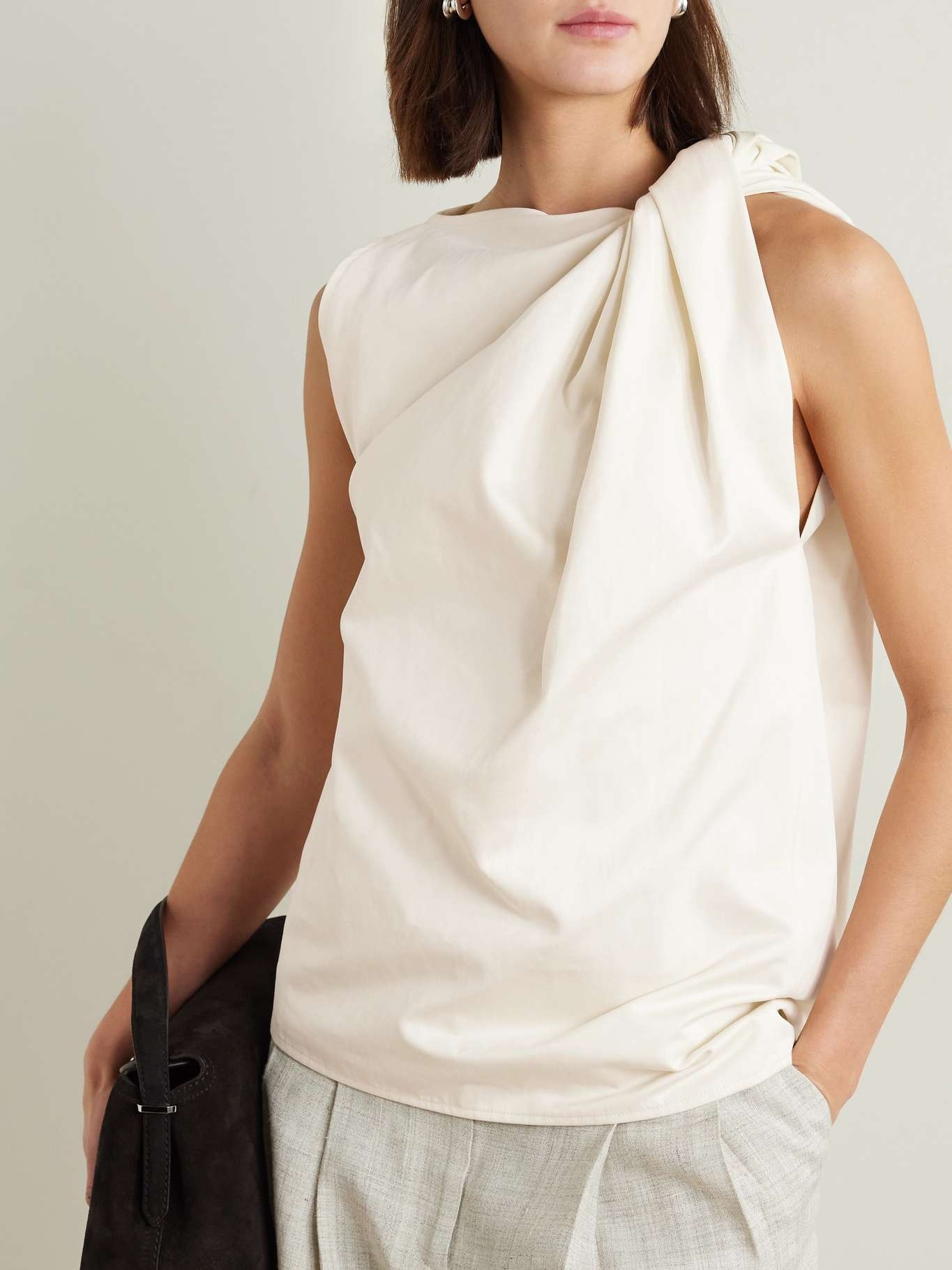 Draped organic cotton and linen-blend top - 3