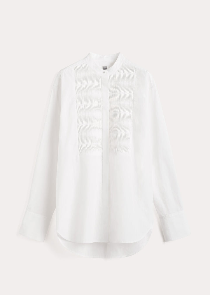Wavy pleat cotton bib shirt white - 1