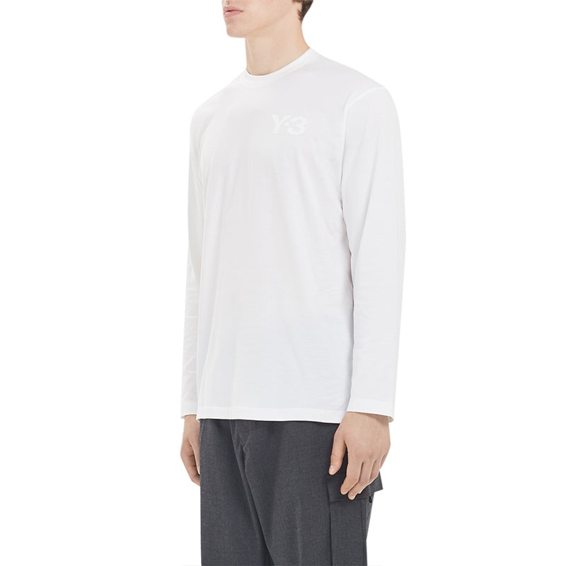 Men's Y-3 Round Neck Pullover Logo Long Sleeves White T-Shirt FN3362 - 5