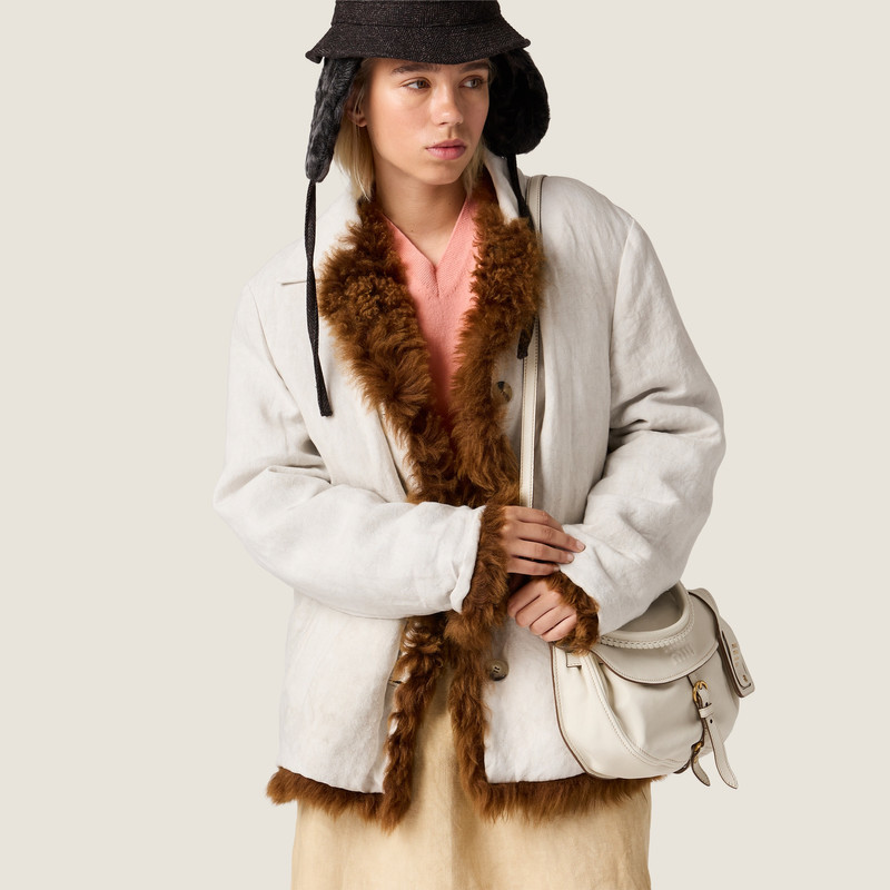 Reversible single-breasted linen and shearling jacket 5