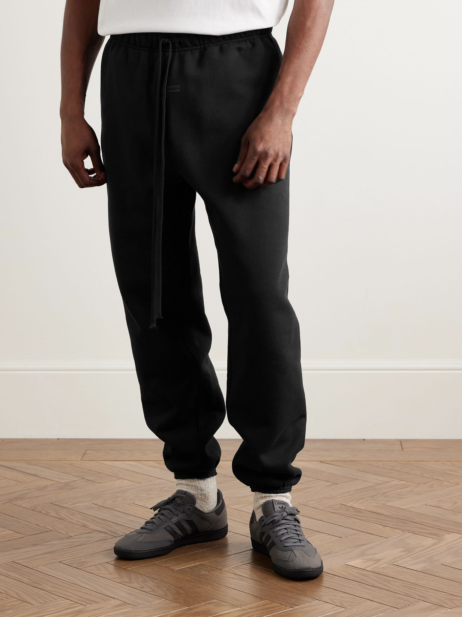 Tapered Logo-Appliquéd Cotton-Blend Jersey Sweatpants Black - 3
