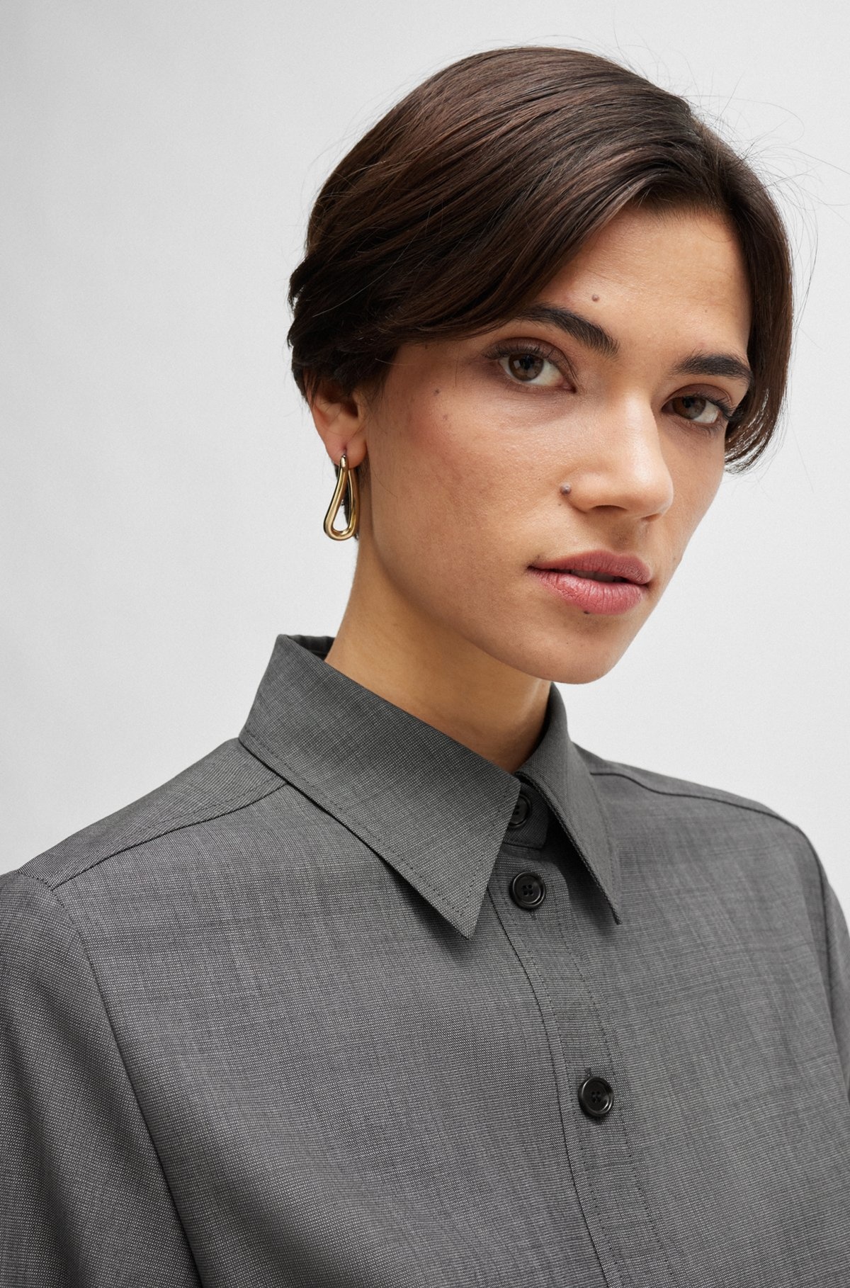 SHIRT-STYLE REGULAR-FIT DRESS IN VIRGIN WOOL - 5