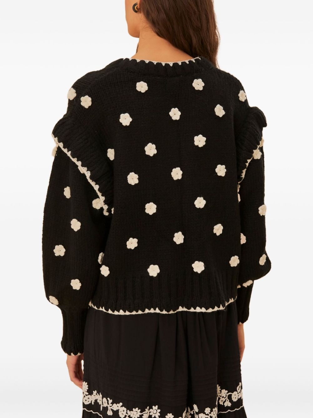 flower-embellished ruffled cardigan - 3