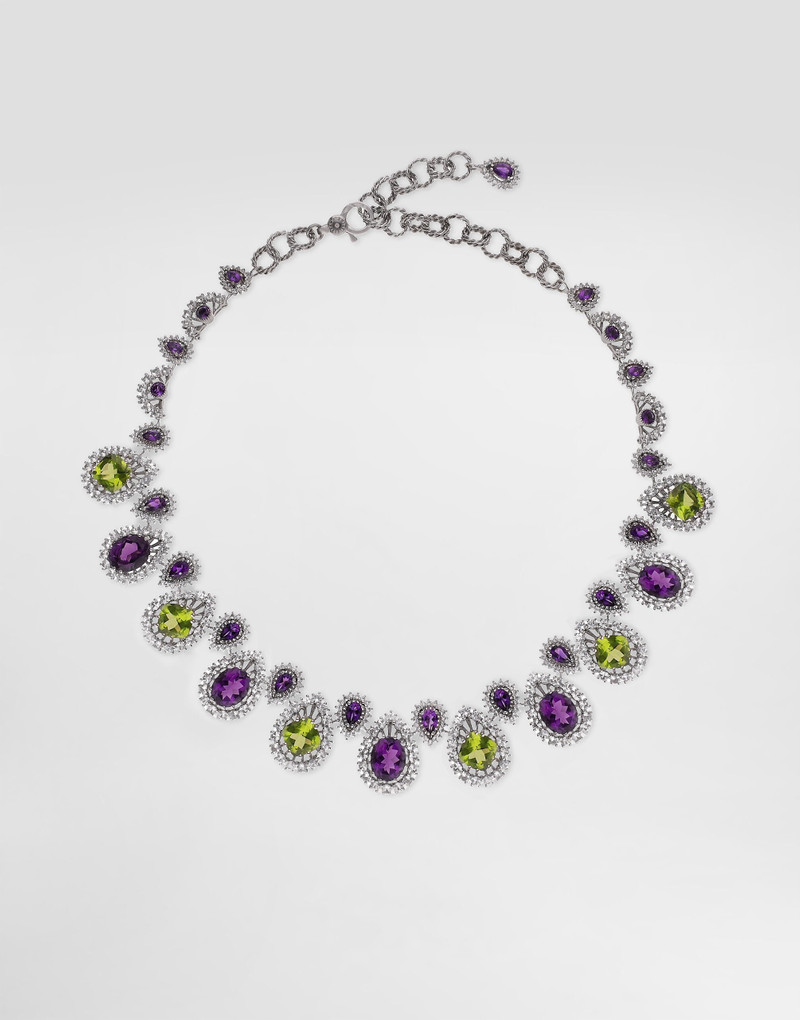 Eleganza Necklace 18-carat white gold, amethysts, peridots, and sapphires 1