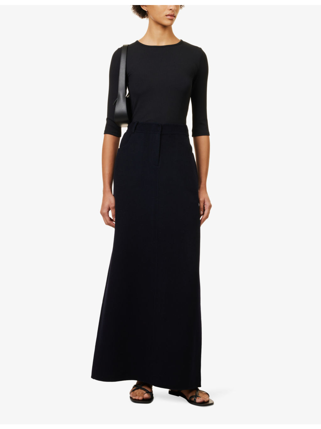 Ribbed round-neck stretch-woven top - 2