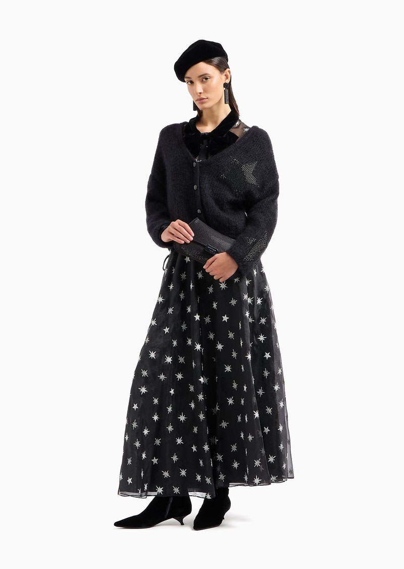 Satin baguette clutch bag with rhinestones and chain strap 6