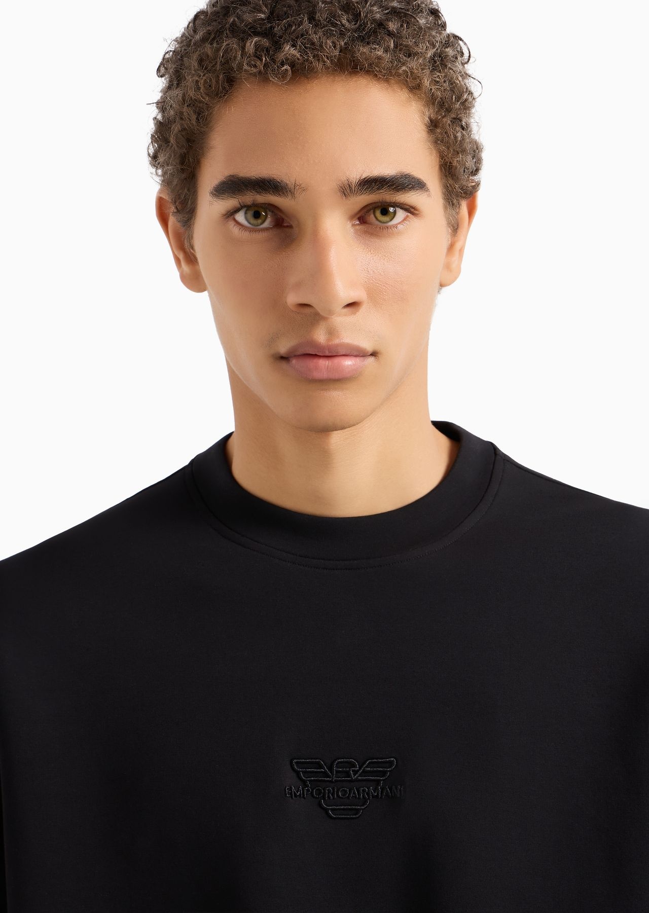 EMPORIO ARMANI Double jersey sweatshirt with matching embossed embroidered micro logo REVERSIBLE