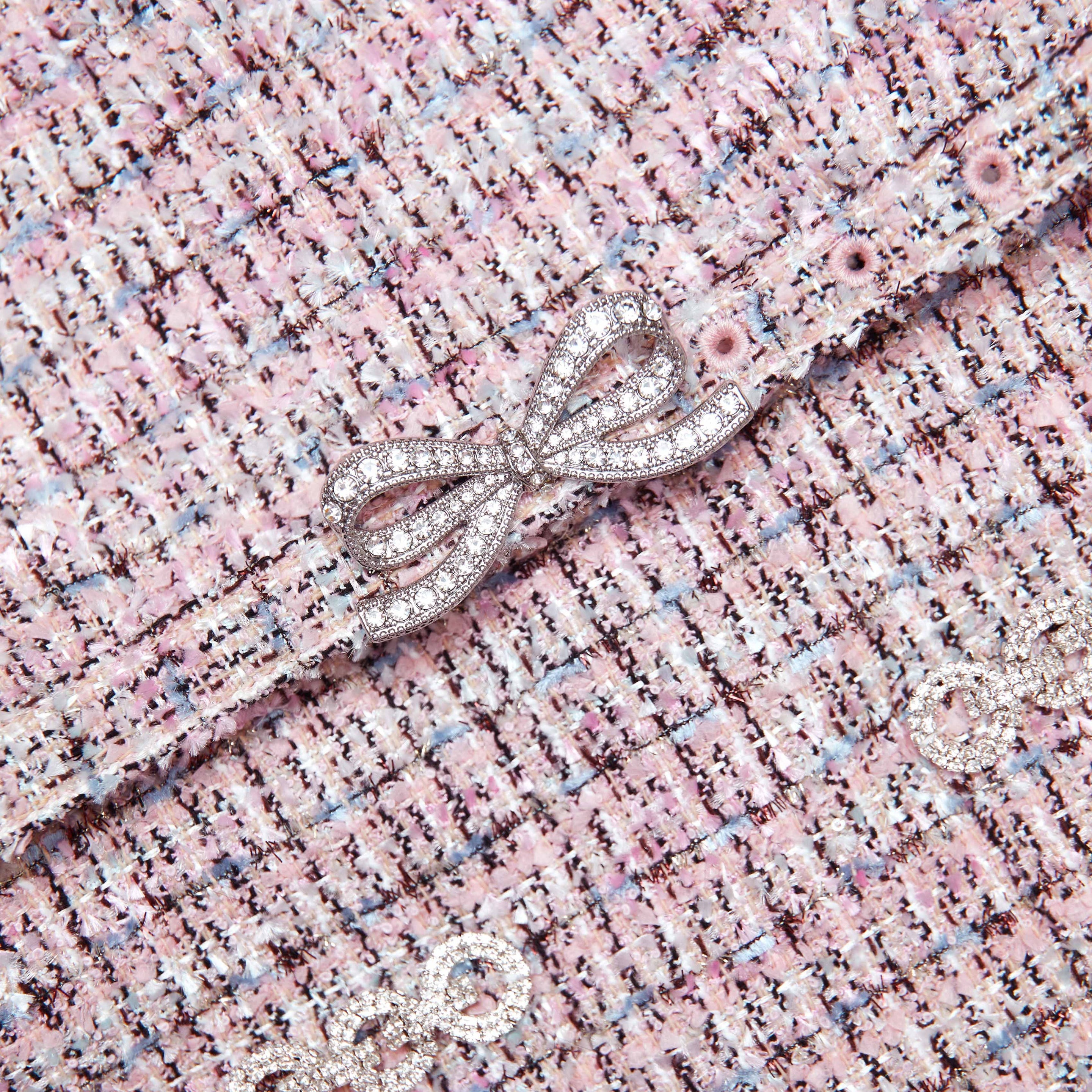 Pink Boucle Chiffon Mini Dress - 5