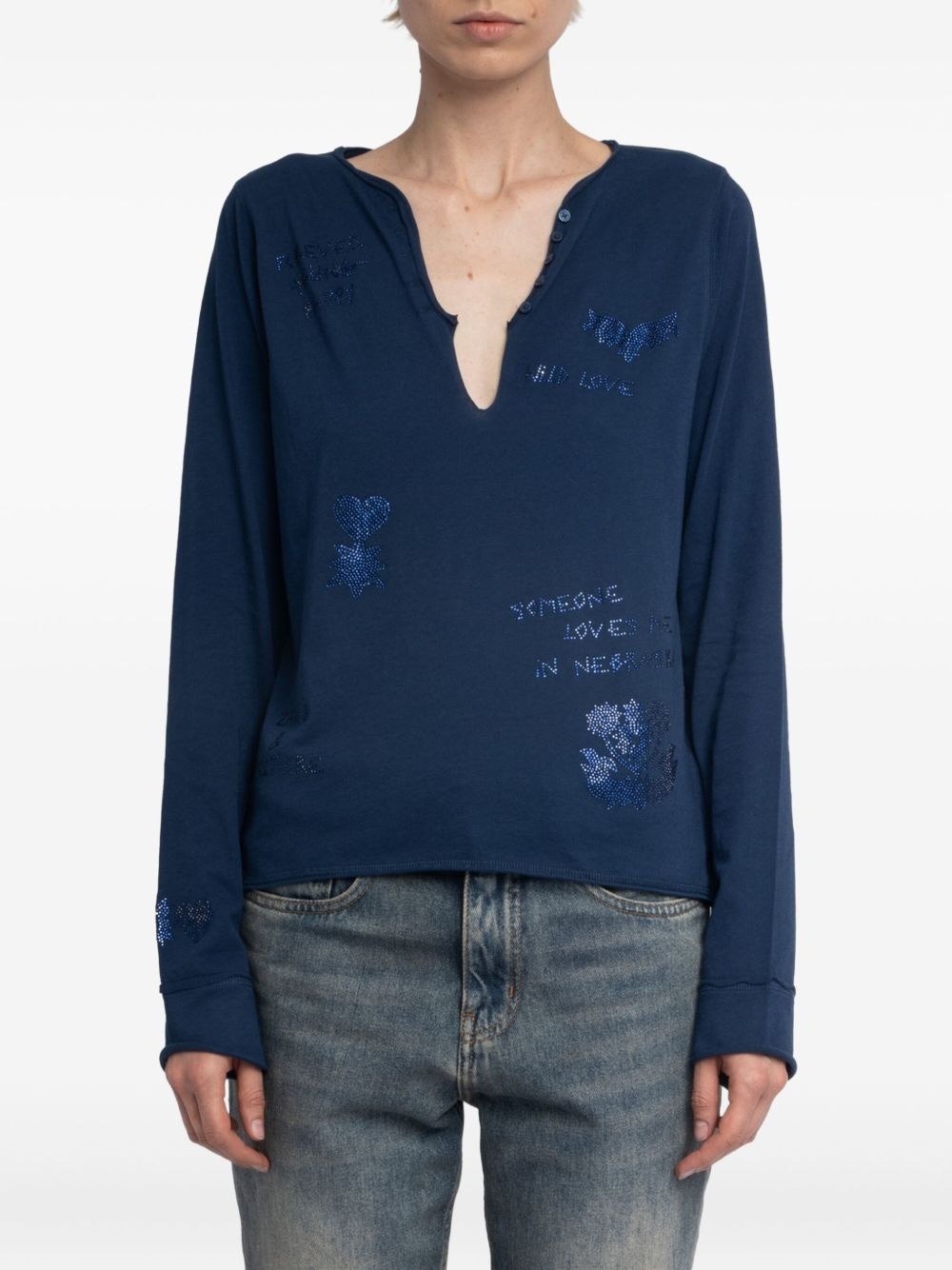 embellished V-neck top - 4