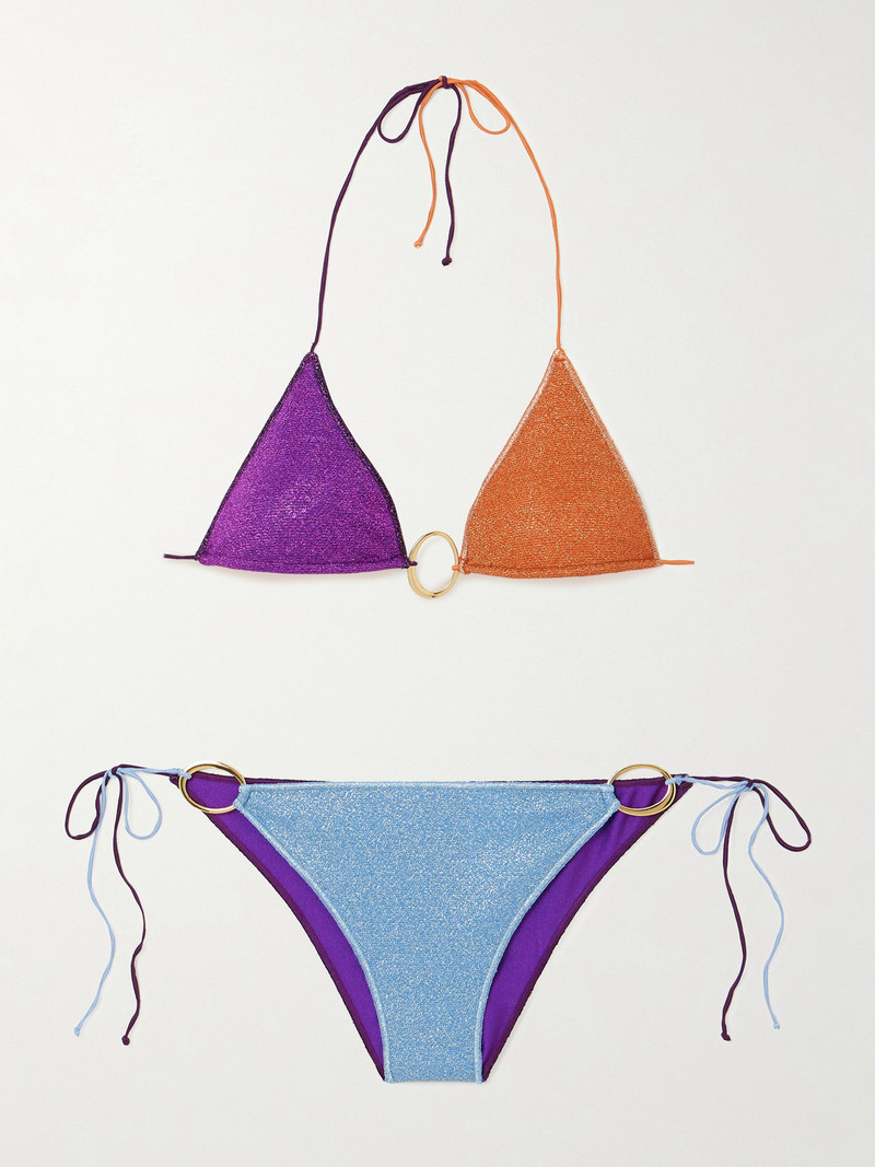 Glazed Lumière Embellished Color-block Metallic Triangle Bikini - 1