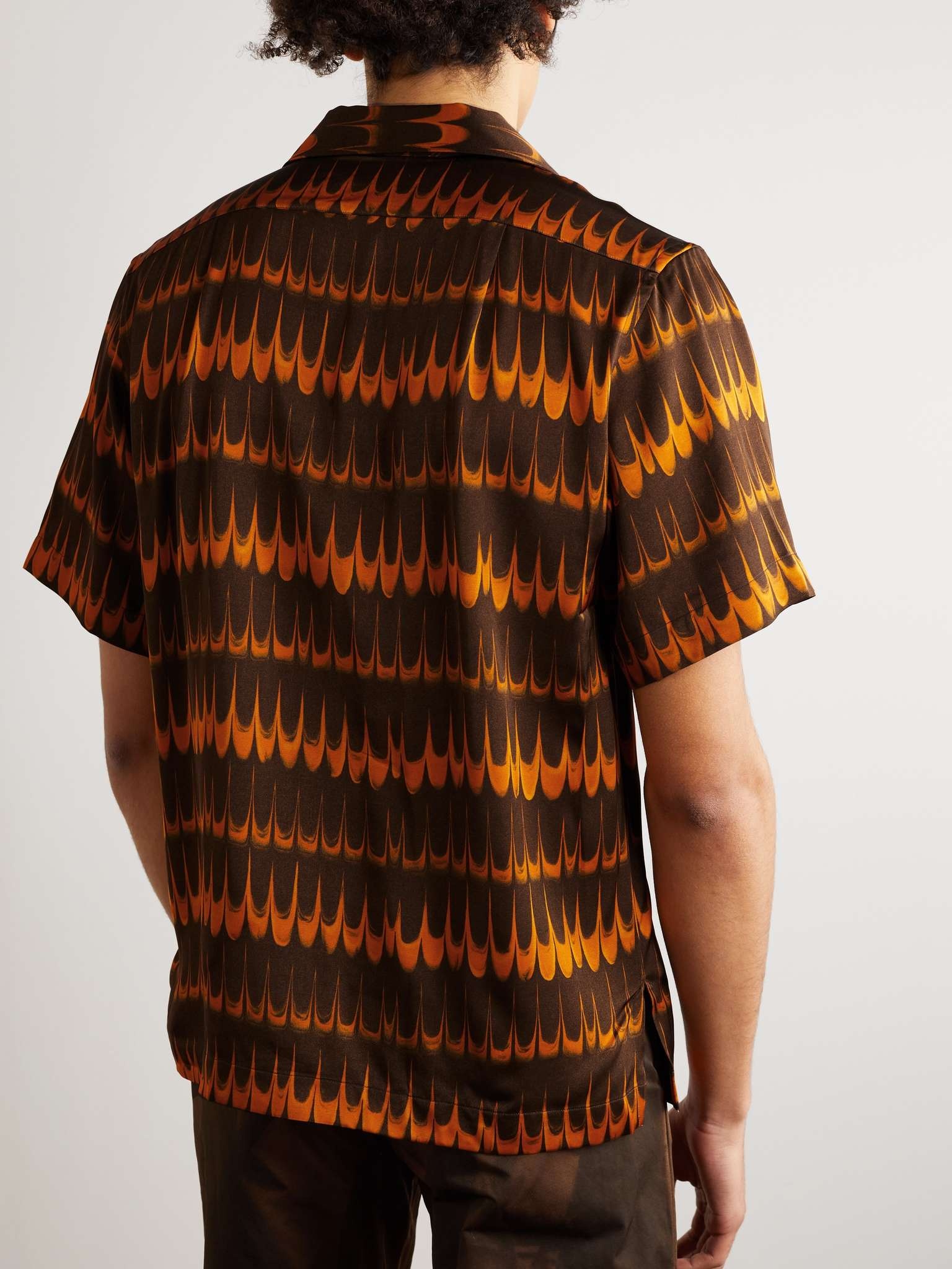 Camp-Collar Logo-Embroidered Printed Satin Shirt - 4