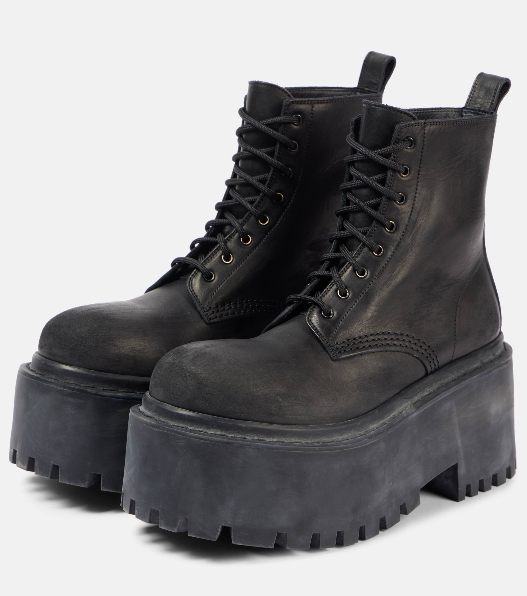 Strike leather platform combat boots - 4