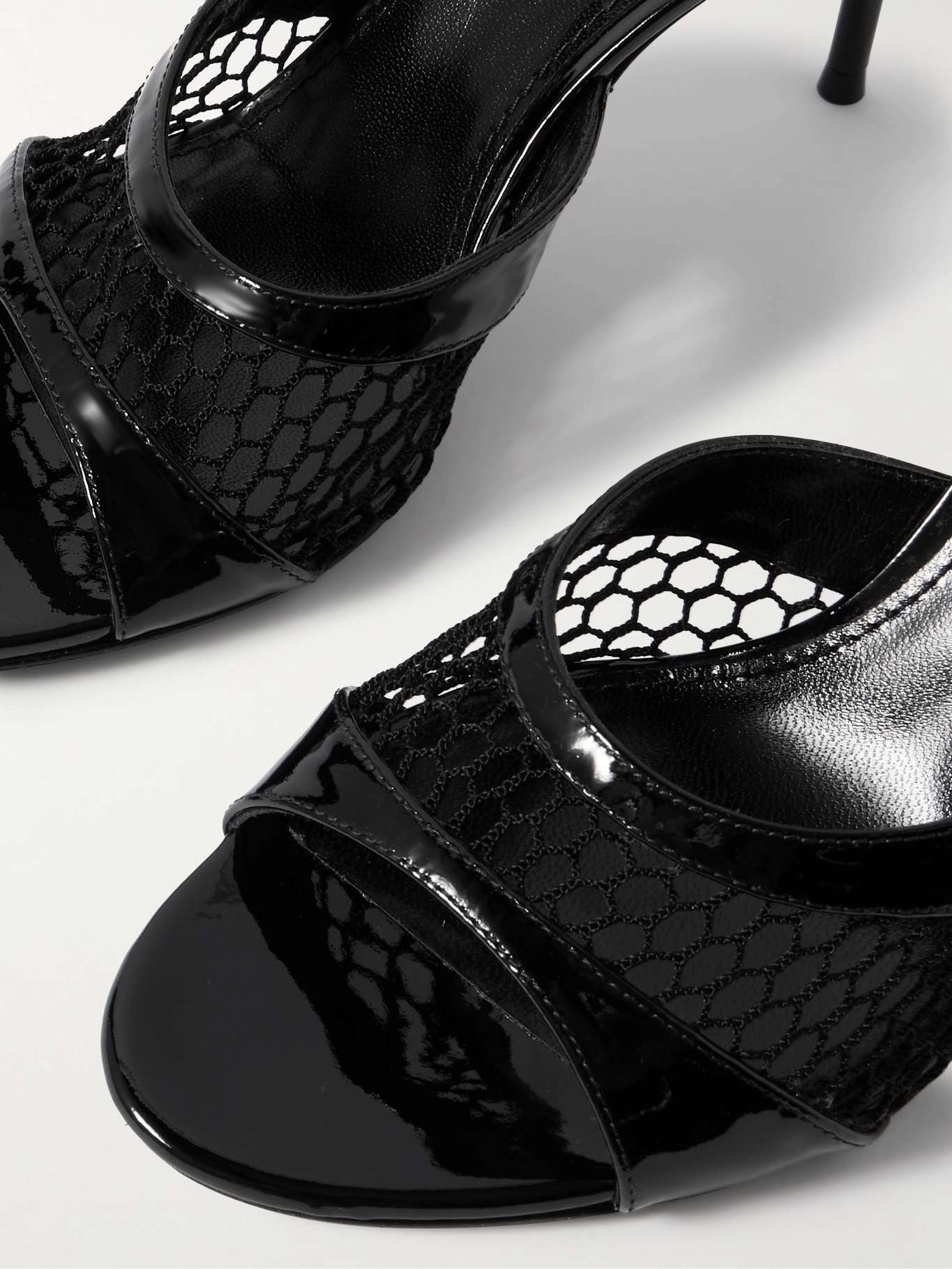 Lidia patent-leather and mesh sandals Black - 4