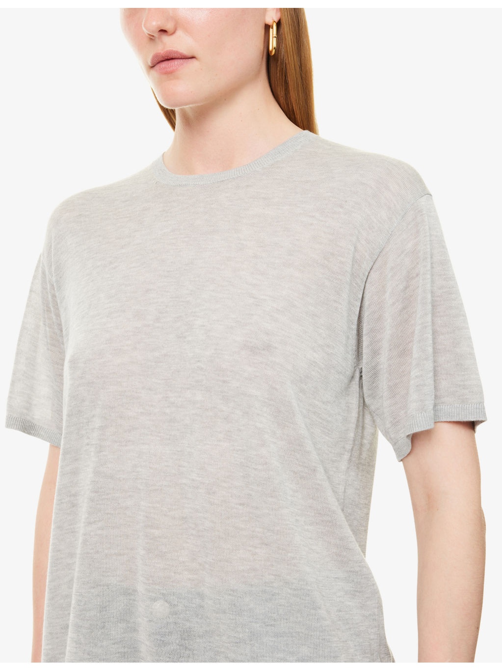 Round-Neck Short-Sleeves Cashmere-Blend Knitted Top - 5
