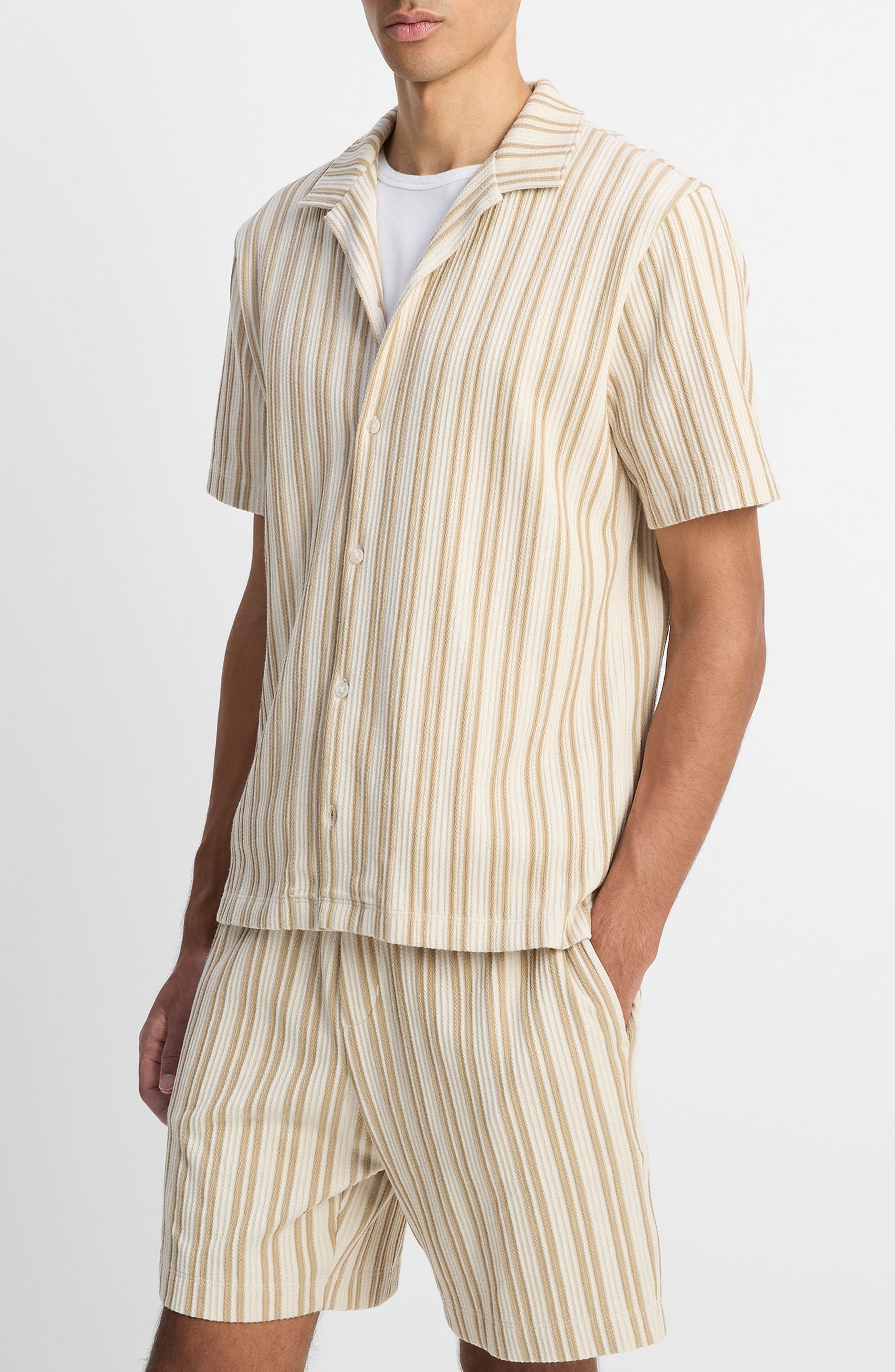 Vince Jacquard Stripe Knit Camp Shirt in Terrapin Combo at Nordstrom - 3