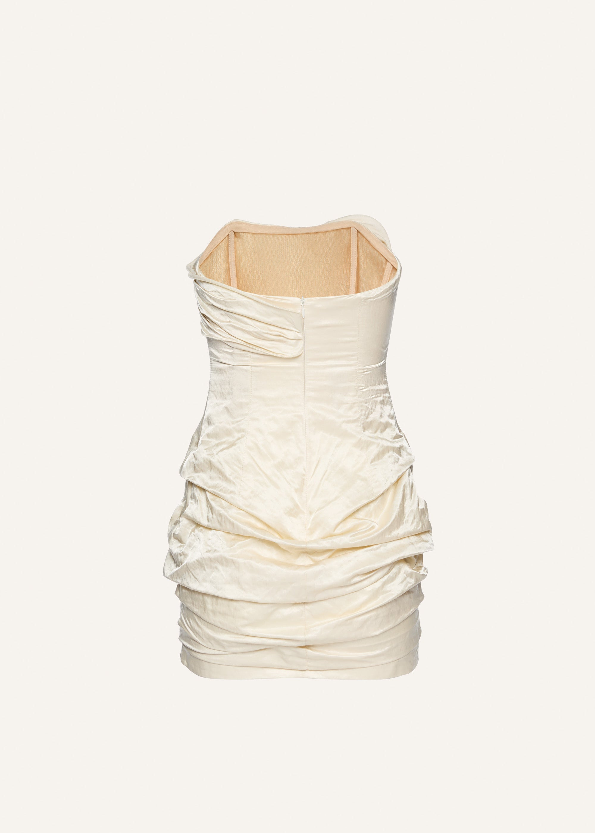 Strapless ruched mini dress in cream - 2