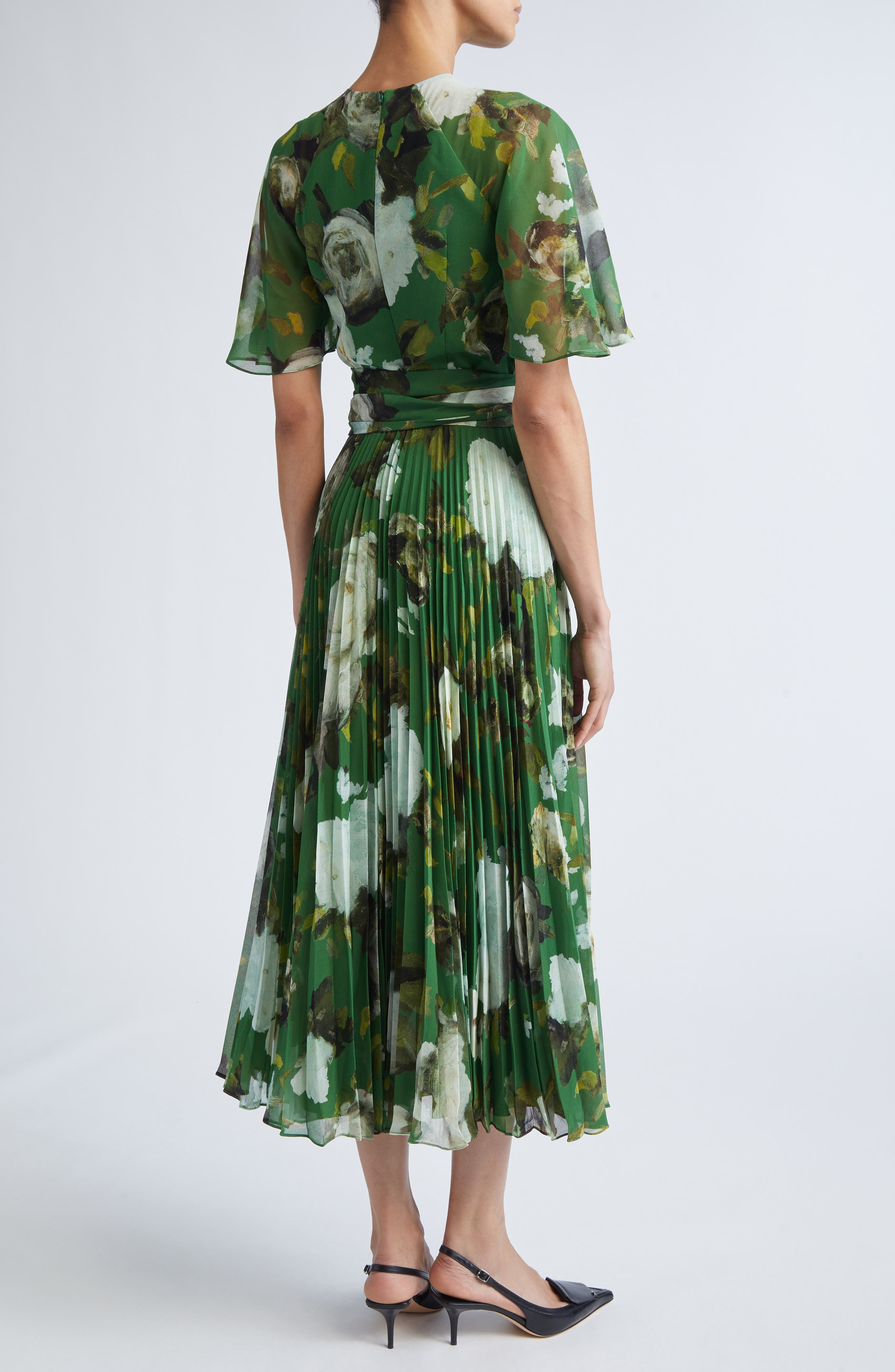 Erdem Floral Crêpe de Chine Midi Dress in Painted Rose Olive at Nordstrom - 2