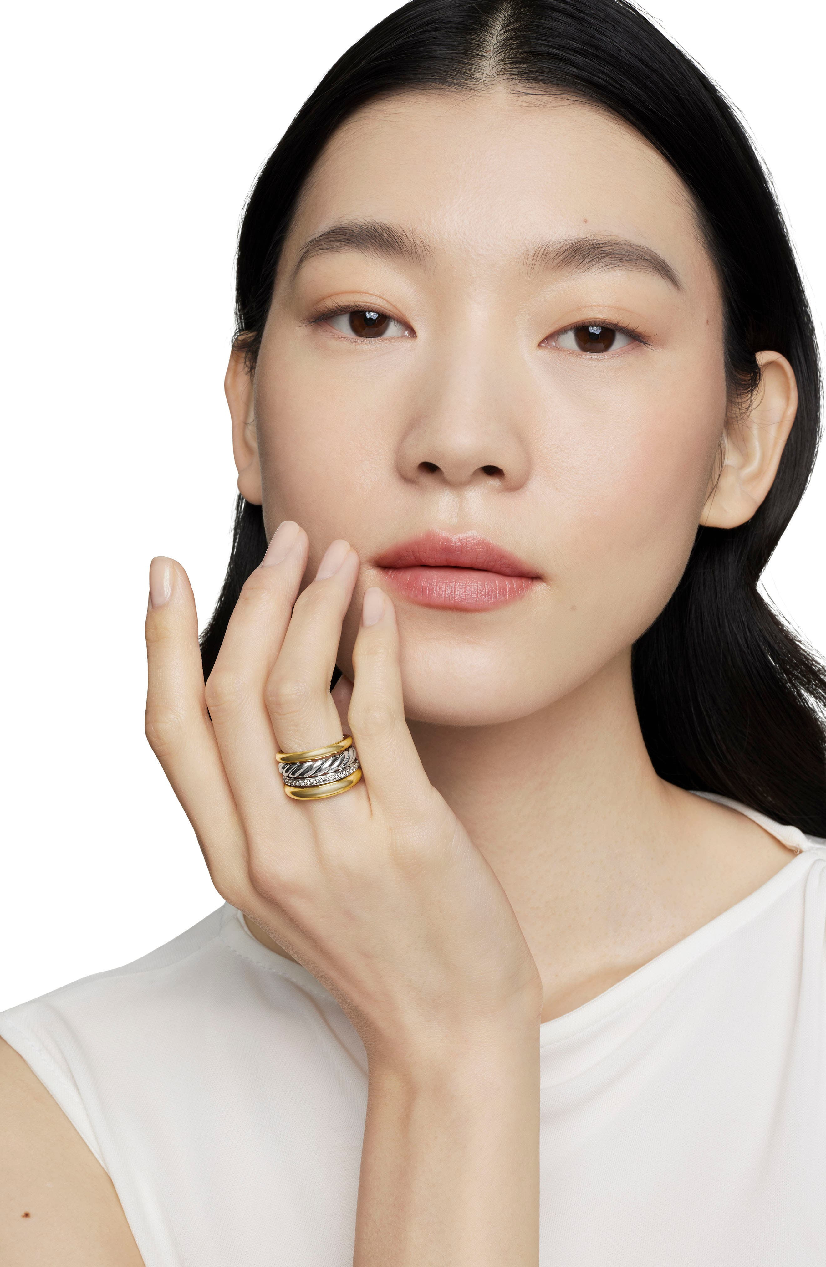 David Yurman Mercer Mixed Metal & Diamond Stack Ring in Sterling Silver/18Ky Gold at Nordstrom - 3