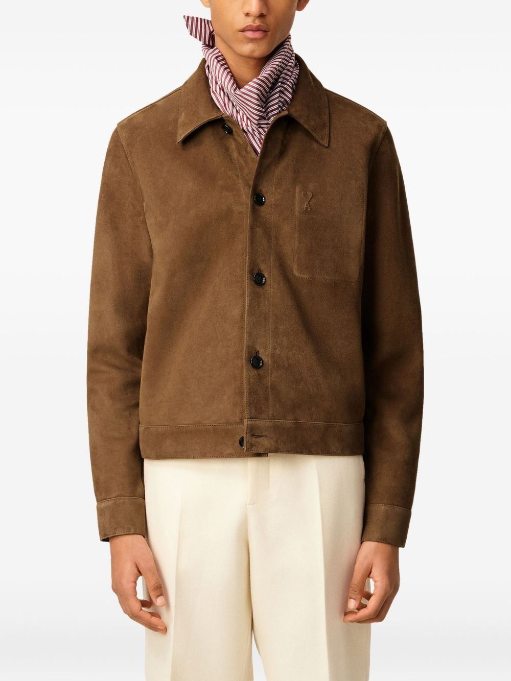 suede button-up jacket - 5
