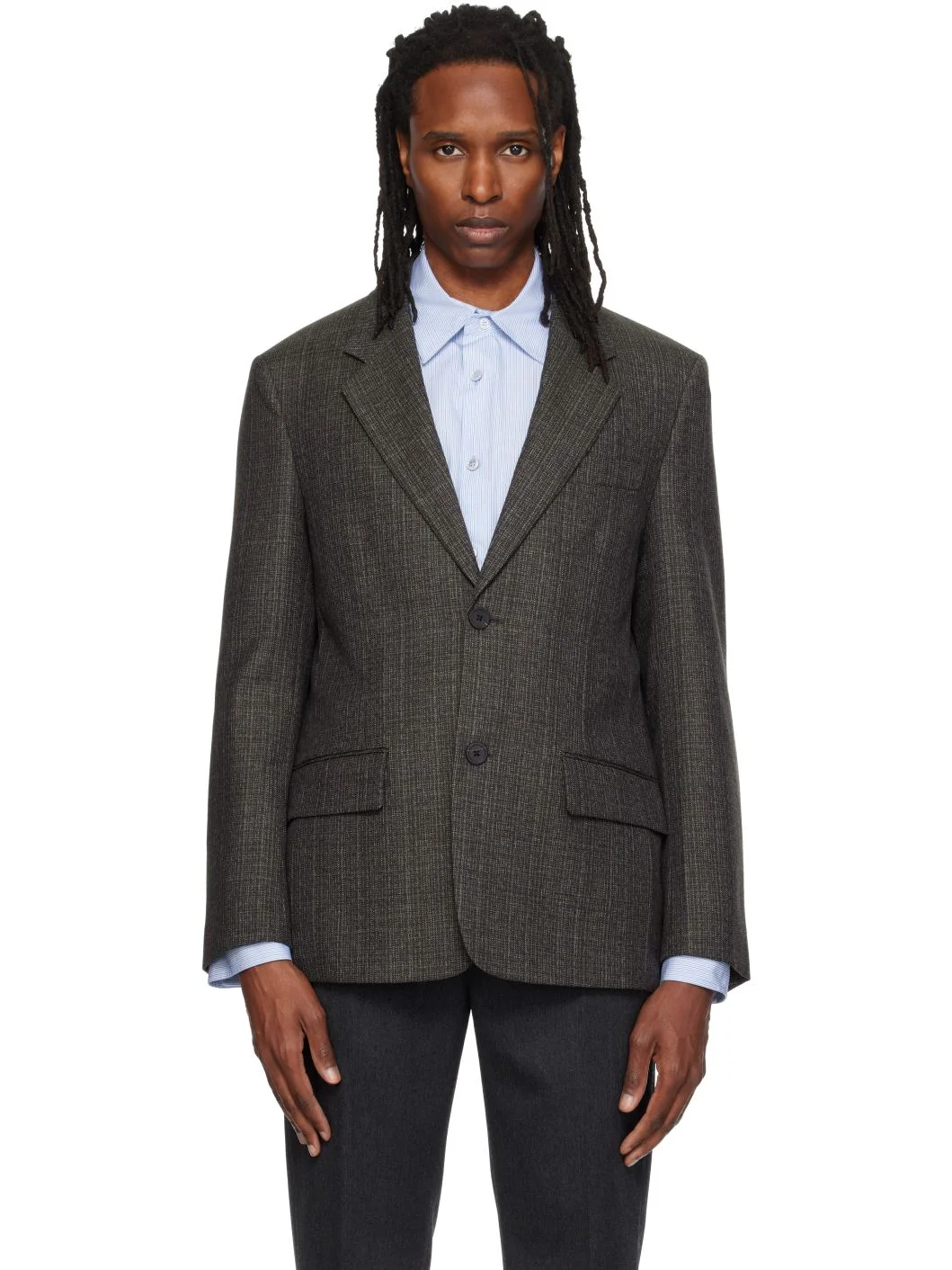 Brown Semi-Over Wool Set-Up Blazer - 1