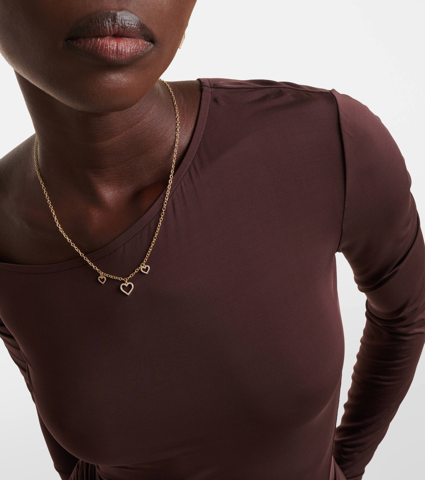 Three Hearts 14kt gold necklace with diamonds - 2