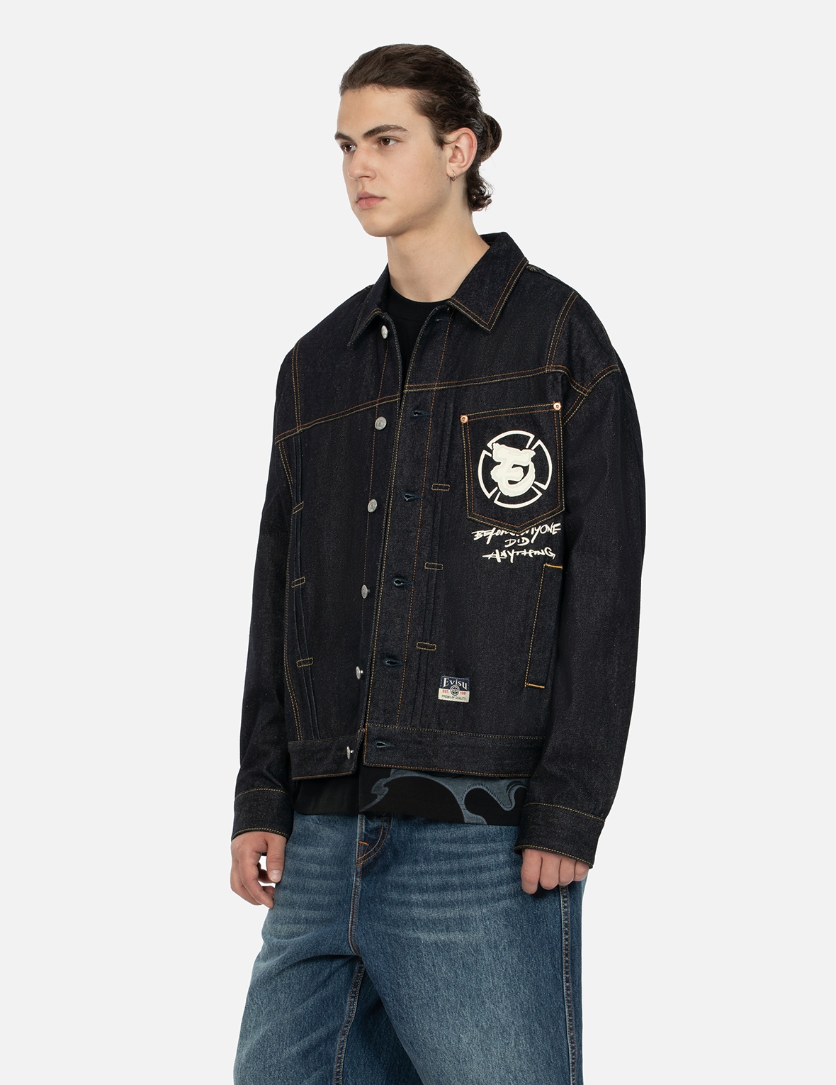 NINJA GODHEAD PRINT LOOSE FIT DECONSTRUCTIVE DENIM JACKET - 7