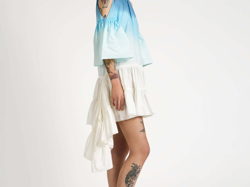 WOMENS DIP DYE RUFFLE DRESS IN WHITE & BLUE 7