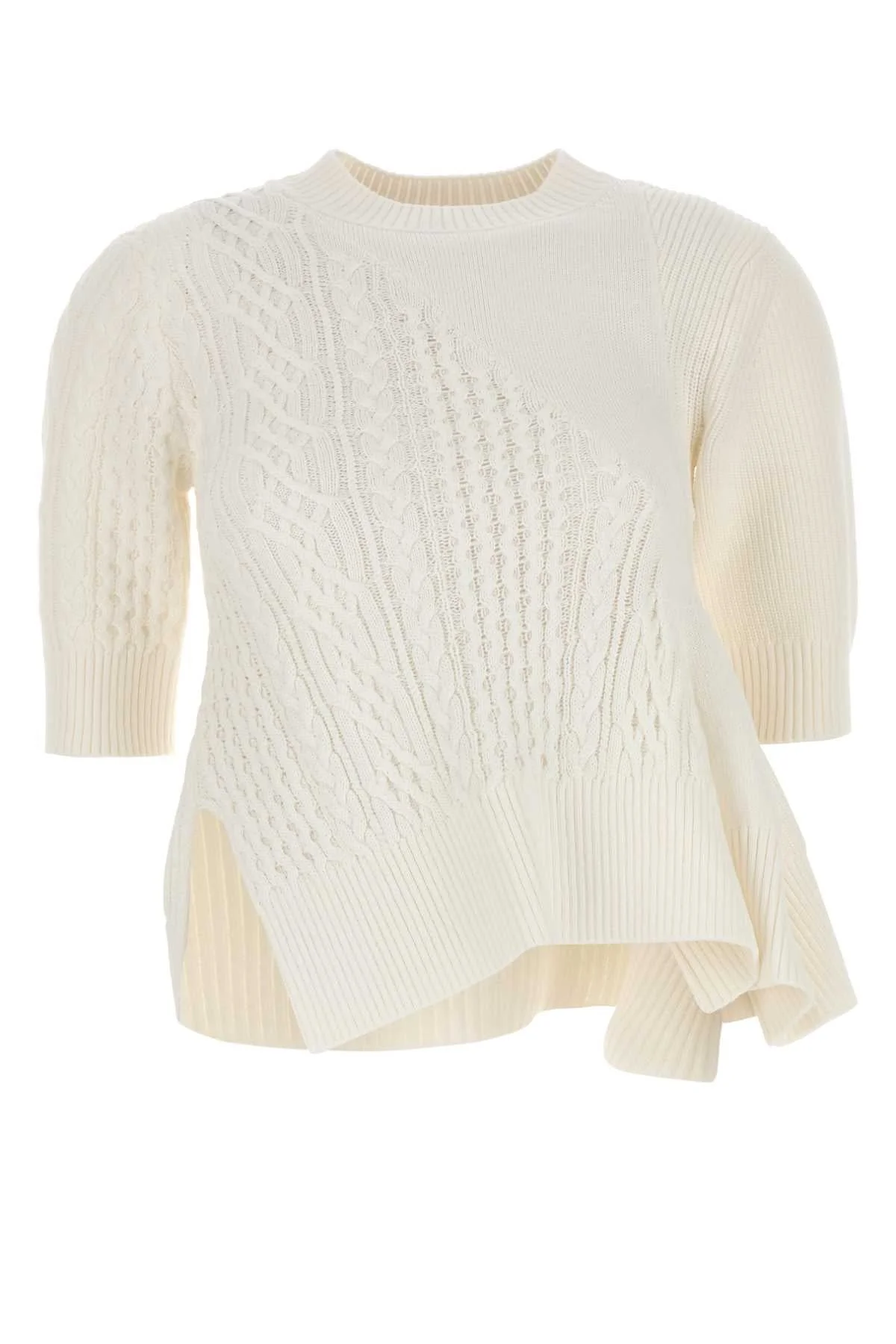 Sacai Women White Cotton Blend Sweater - 1