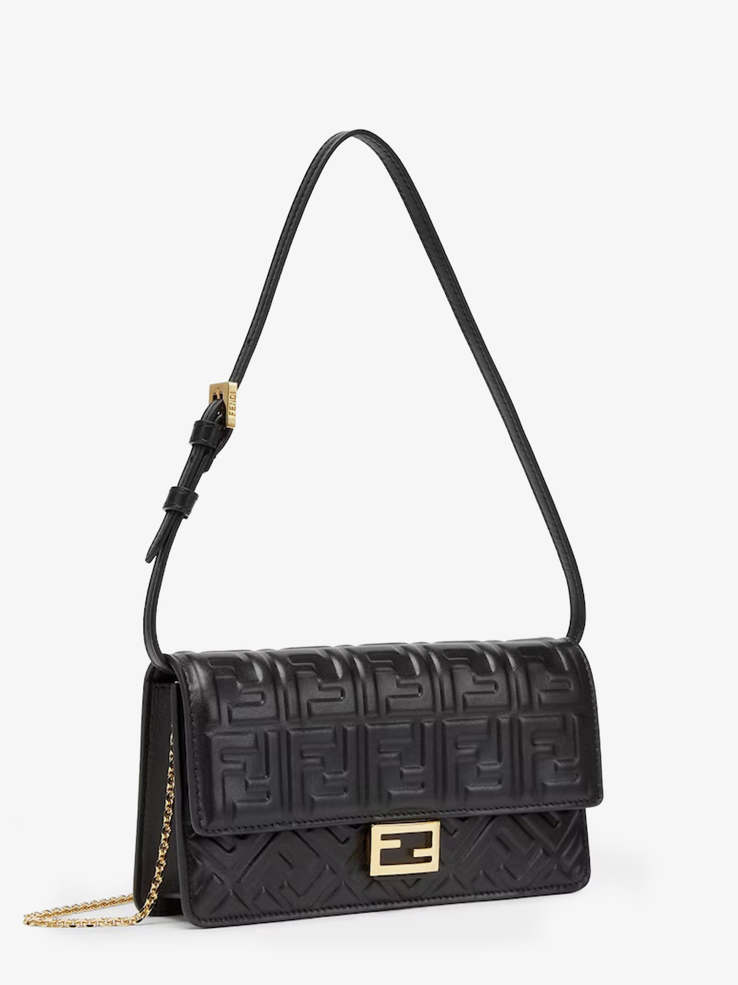 Baguette Wallet On Chain Leather Shoulder Bag With Ff Motif - 3