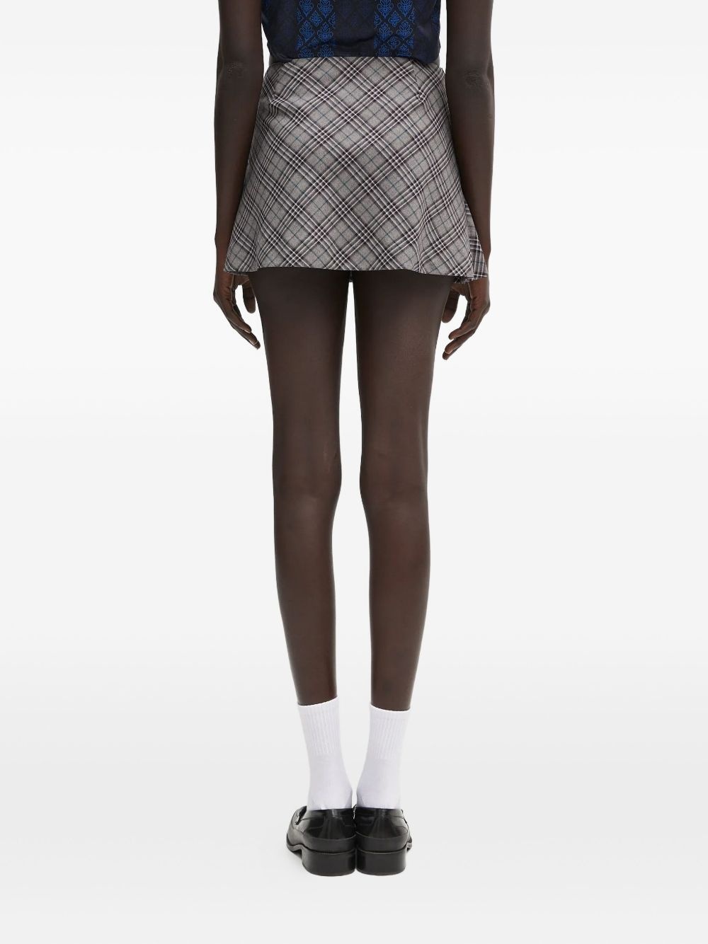 rose-appliqué plaid skirt - 3