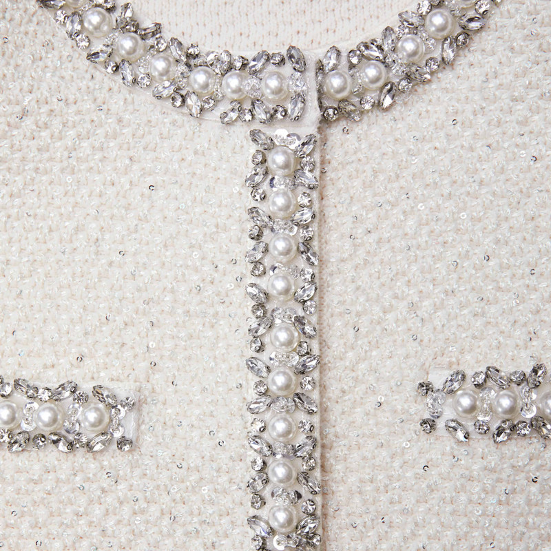 Cream Textured Knit Embellished Cardigan 5