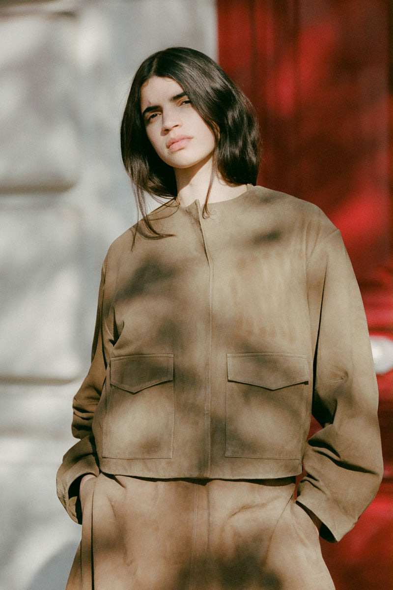 Suede Utility Cocoon Bomber - Toffee - 13