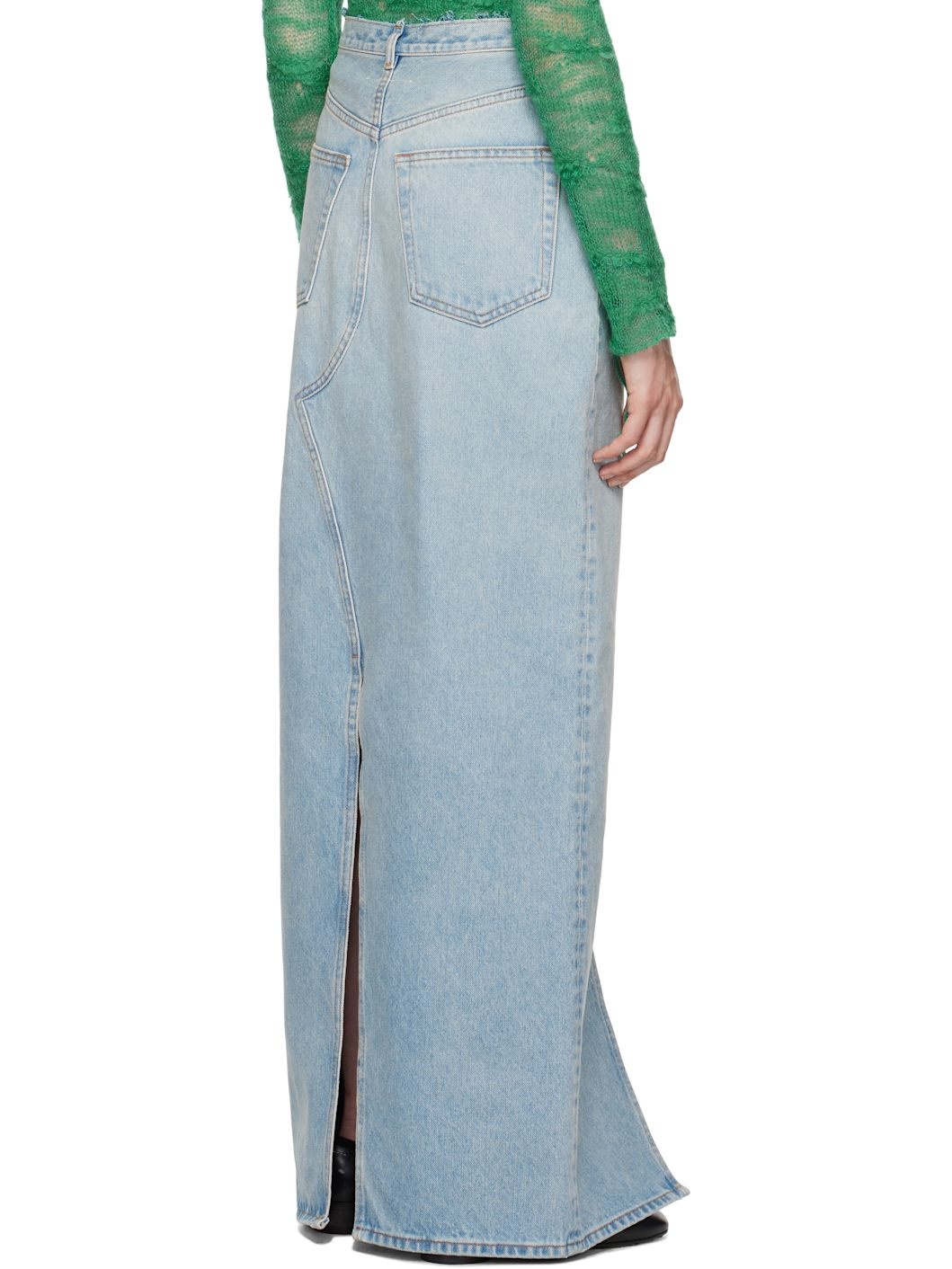 Blue Slit Denim Maxi Skirt - 3
